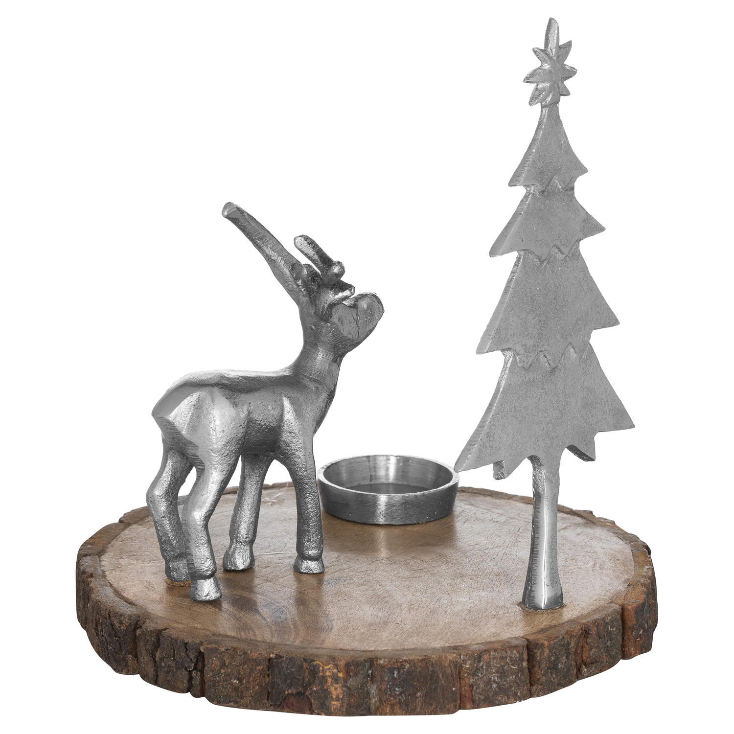 Stag And Tree Log Slice Candle Holder - Image 2