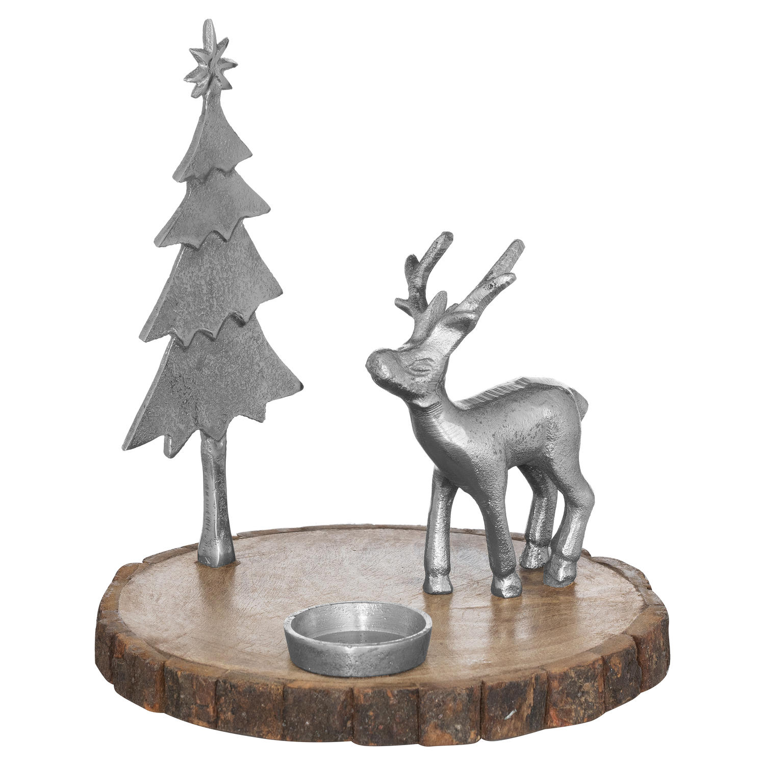 Stag And Tree Log Slice Candle Holder - Image 1