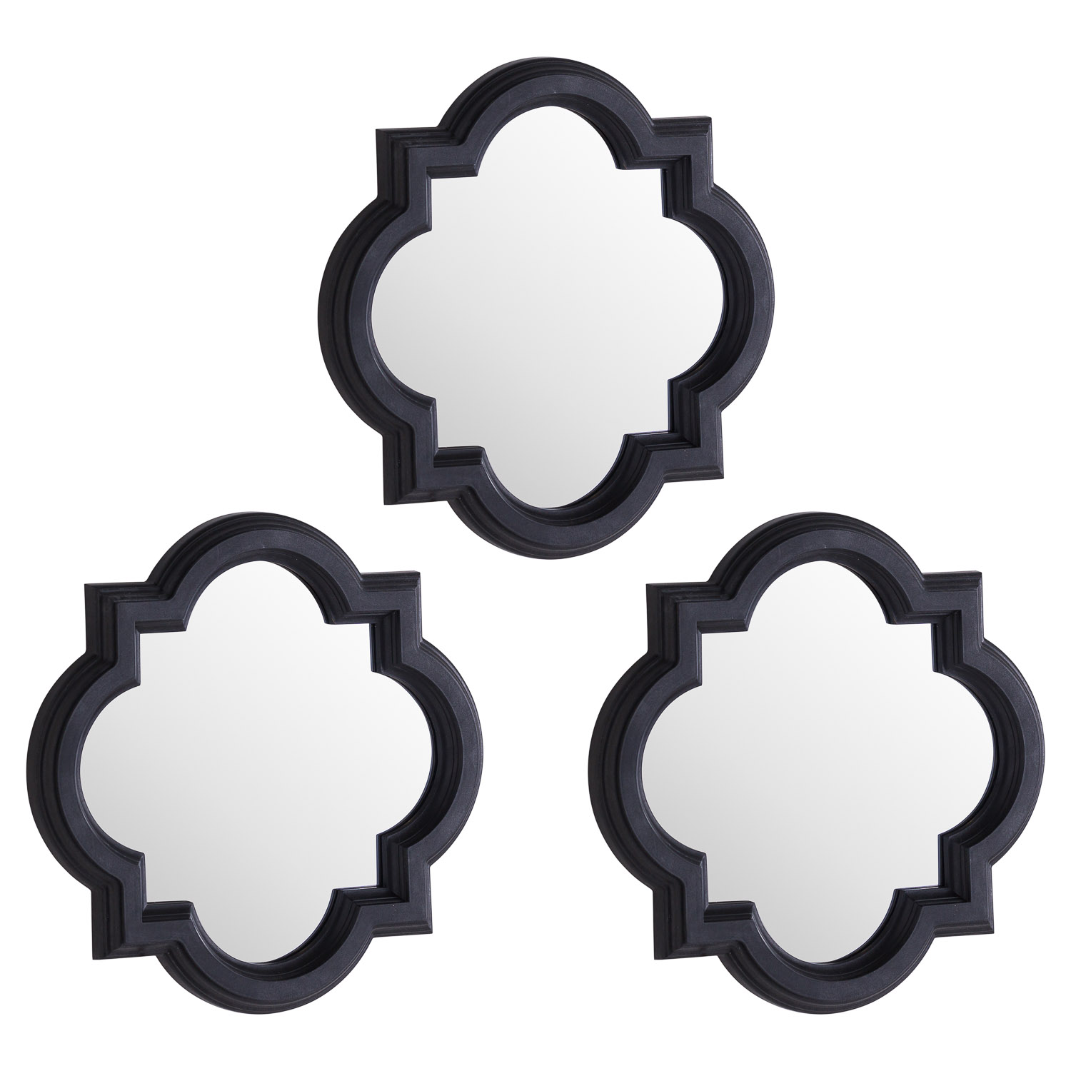 Set Of Three Dark Grey Quartrefoil Mirrors - Image 1