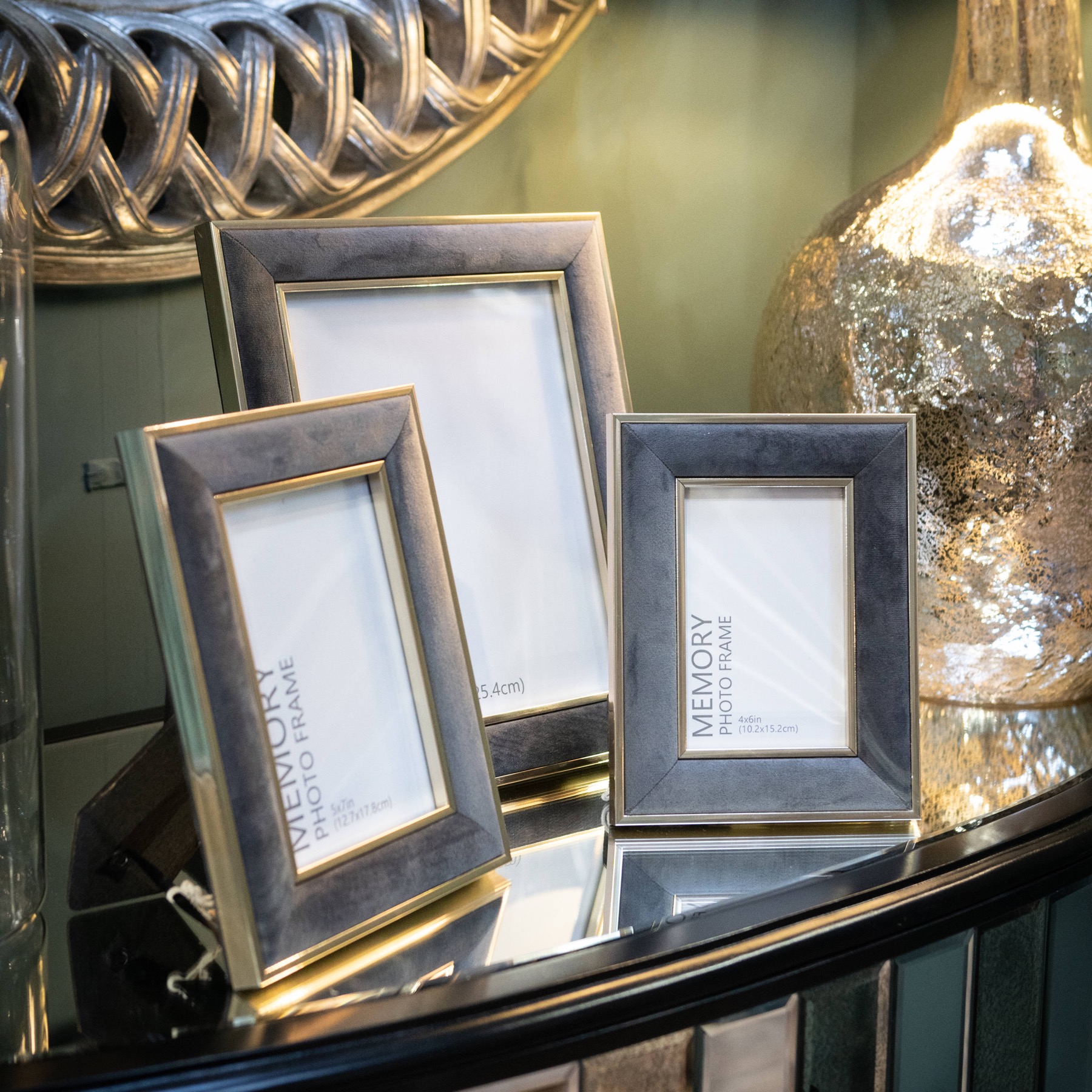 Grey Velvet With Gold 4X6 Frame - Image 3