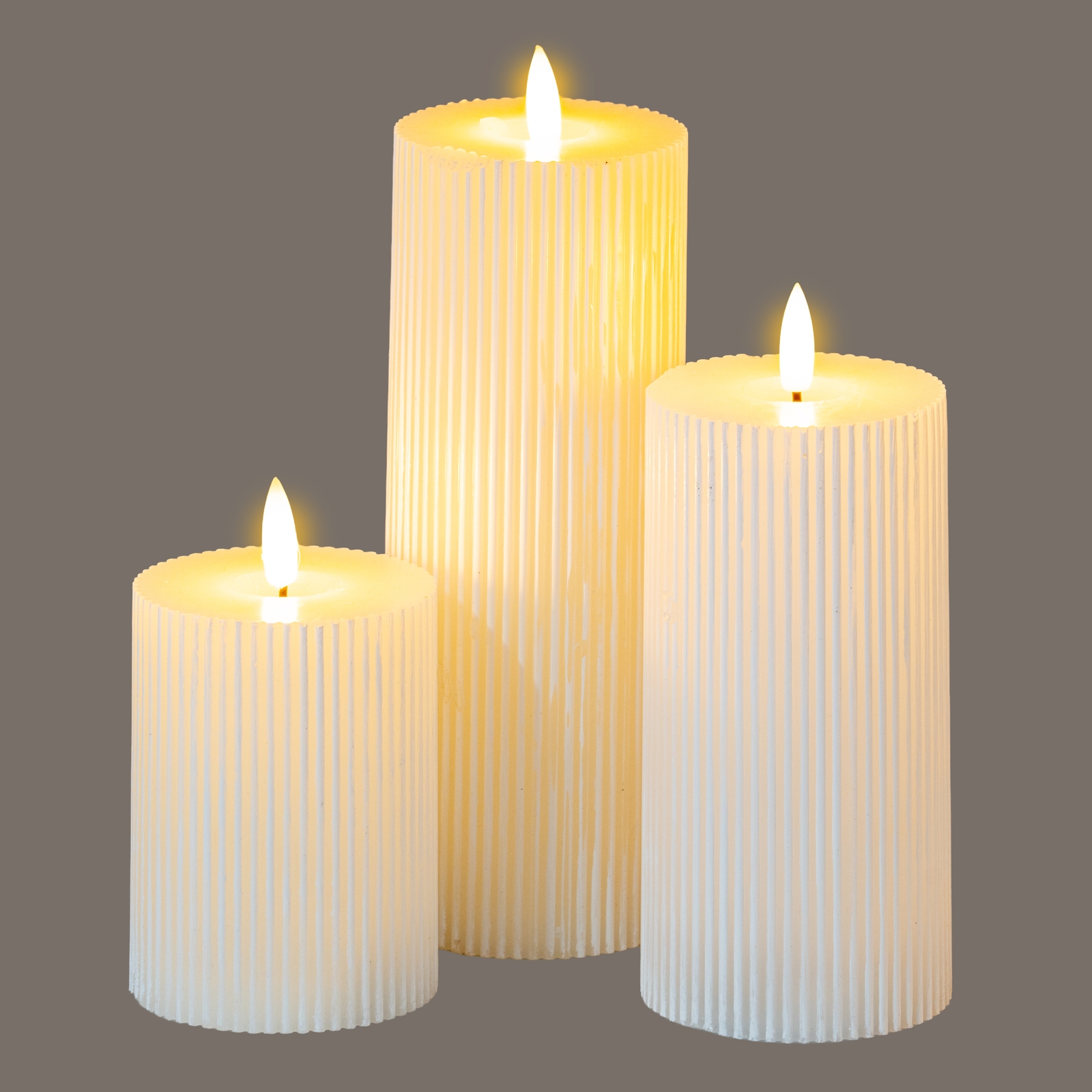 Luxe Collection Natural Glow 3x8 Textured Ribbed LED Candle - Image 4