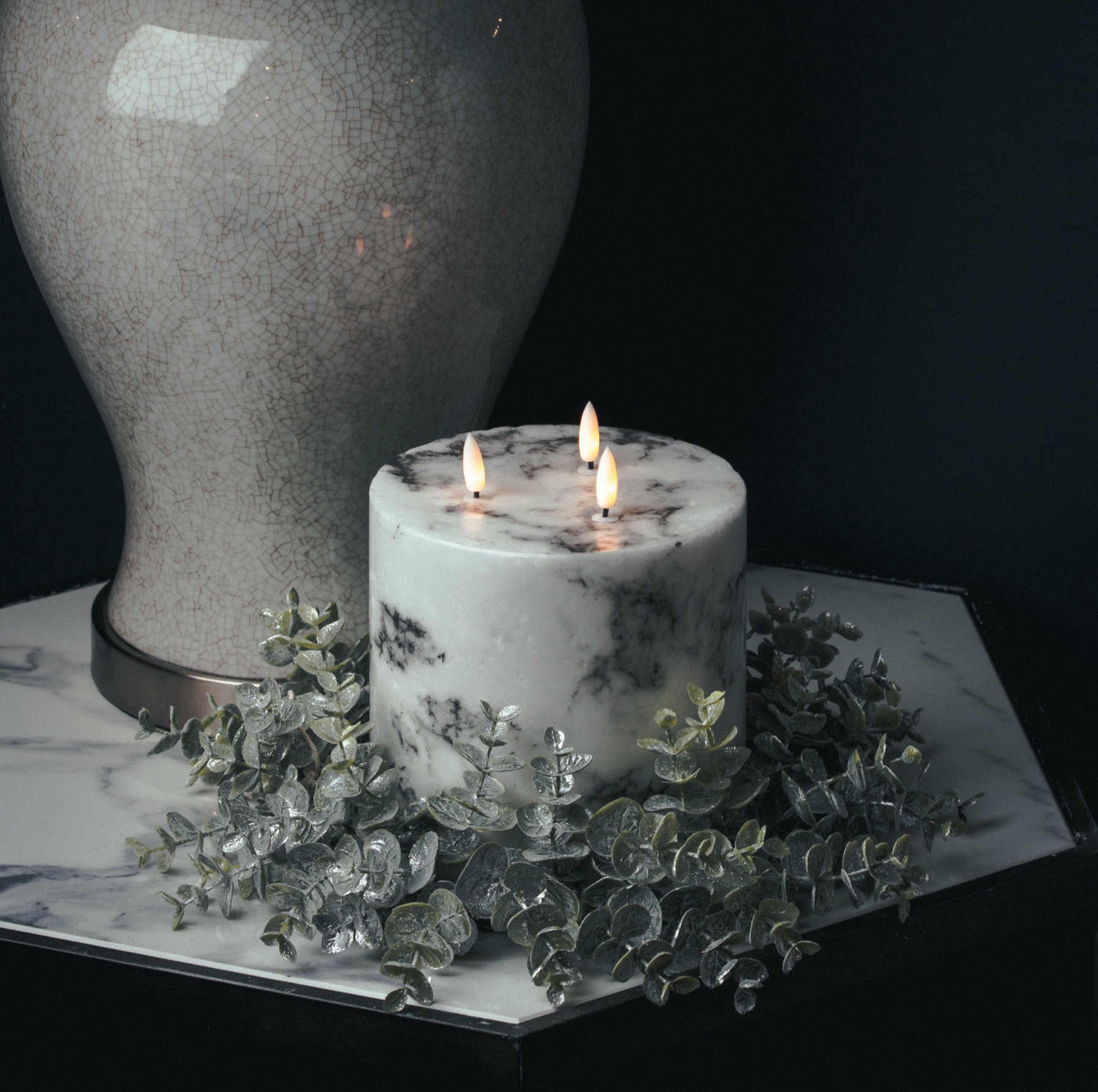 Luxe Collection Natural Glow 6x6 Marble Effect LED Candle - Image 3
