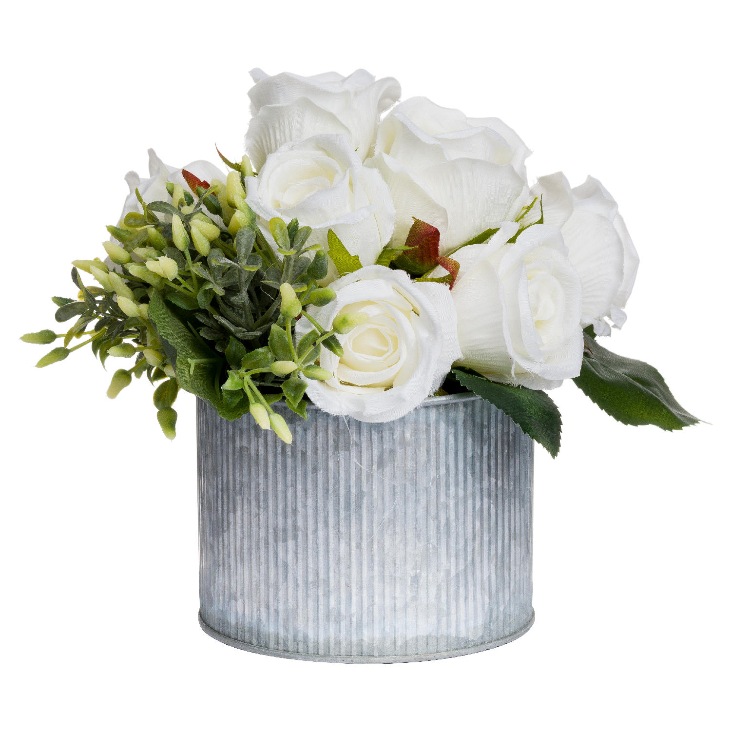 White Rose Bouquet In Tin Pot - Image 1