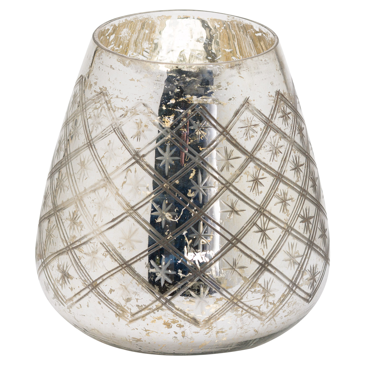 The Noel Collection Silver Foil Effect Candle Holder Large - Image 1