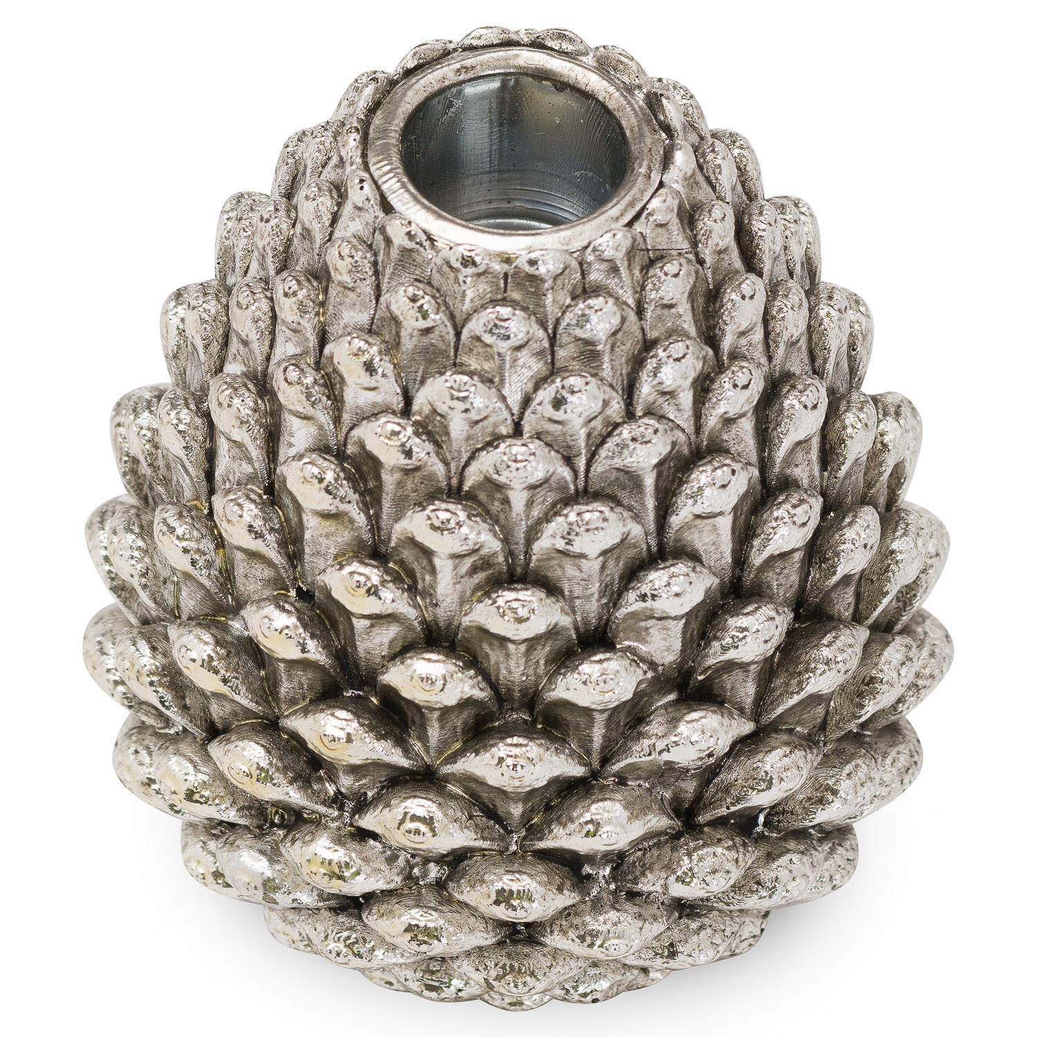 Medium Silver Pinecone Candle Holder - Image 1