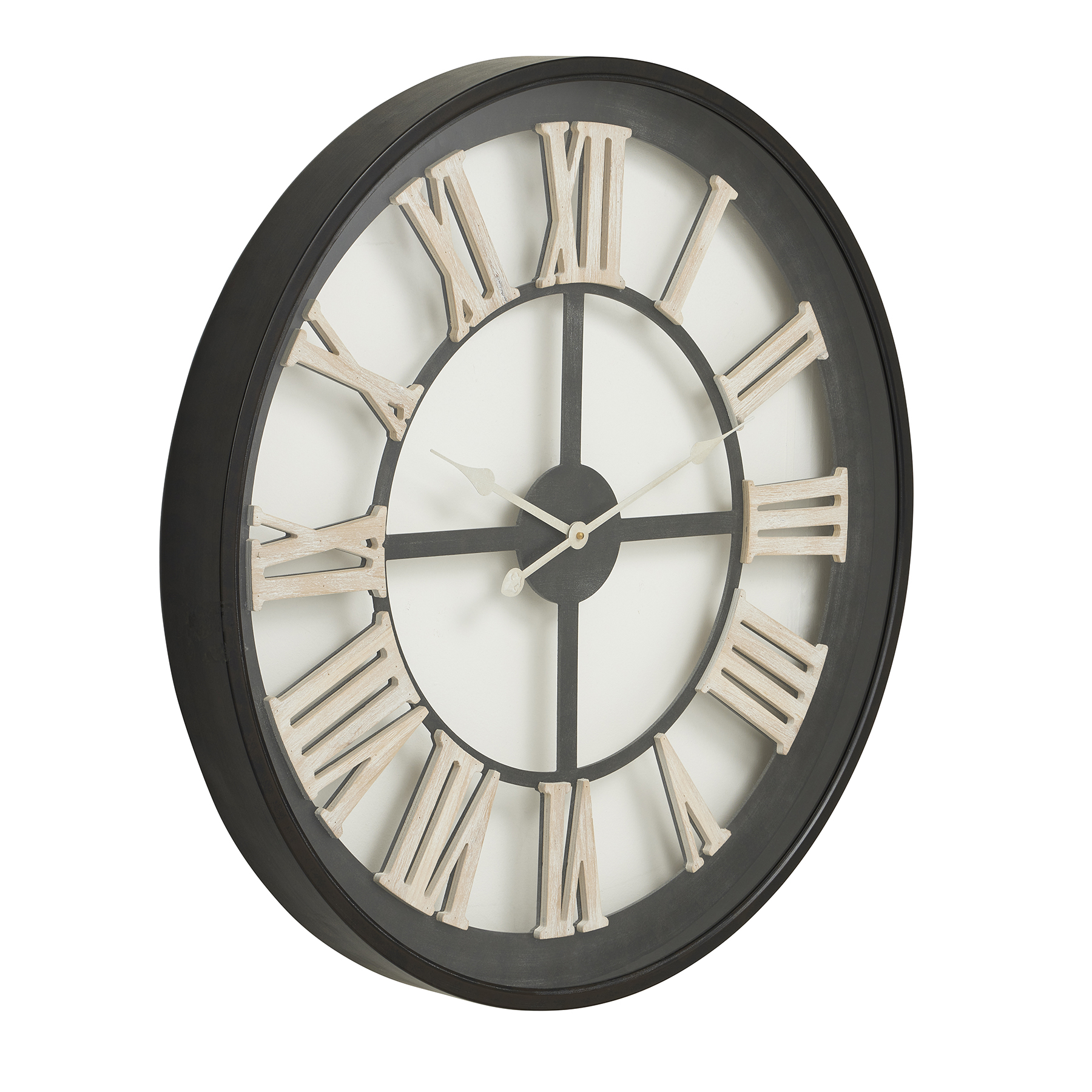 Black Framed Skeleton Clock With White Roman Numerals - Image 1