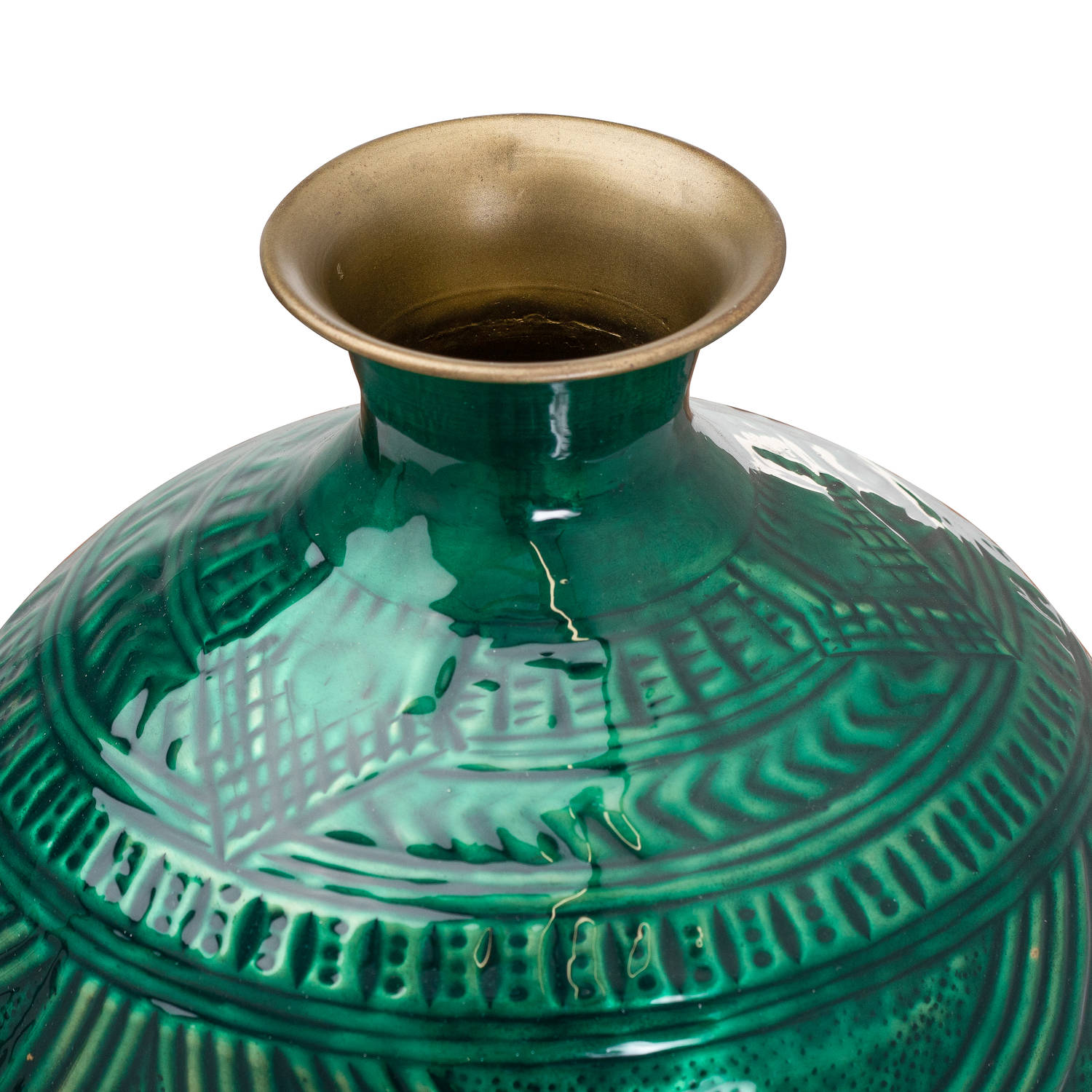 Aztec Collection Brass Embossed Ceramic Dipped Squat Vase - Image 2