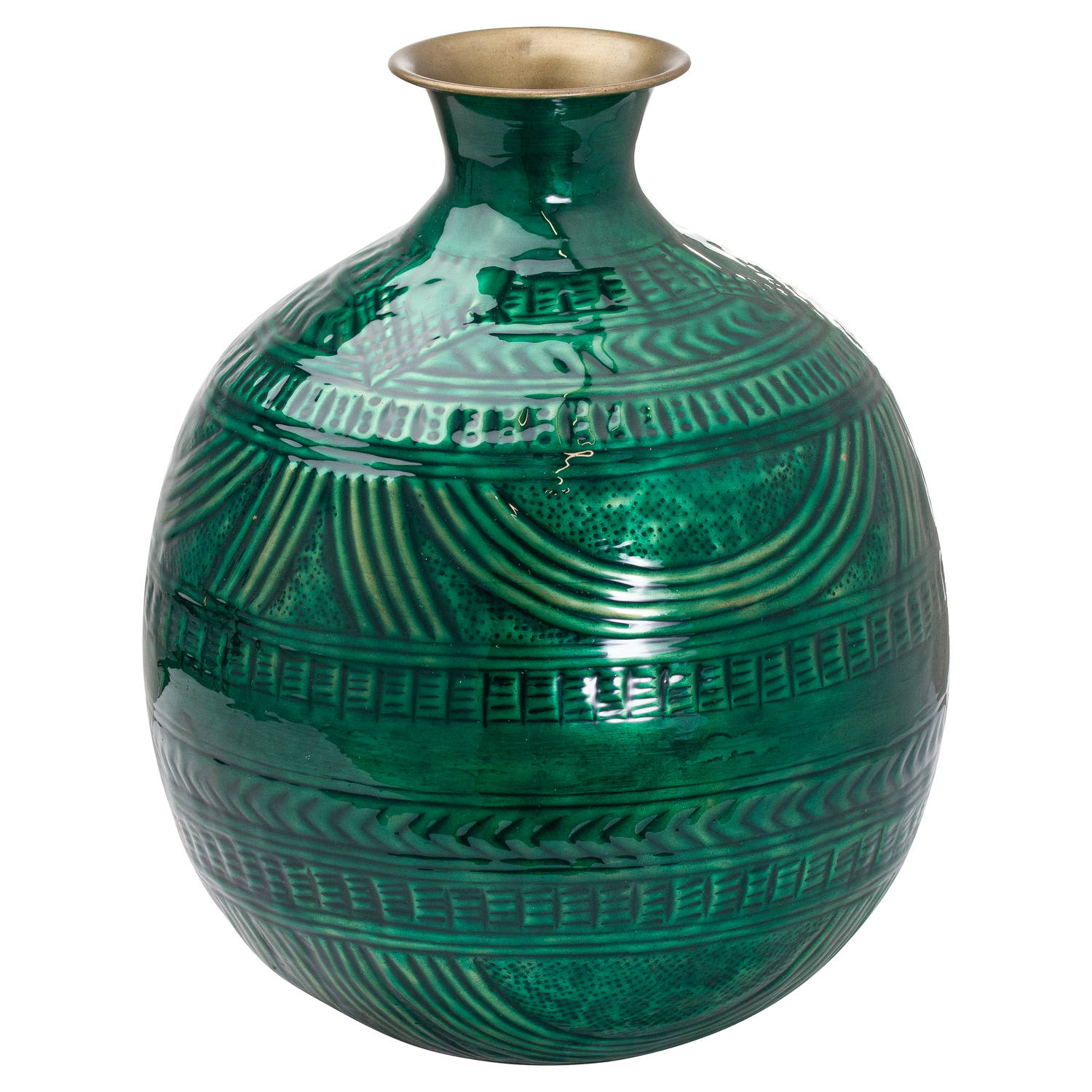 Aztec Collection Brass Embossed Ceramic Dipped Squat Vase - Image 1