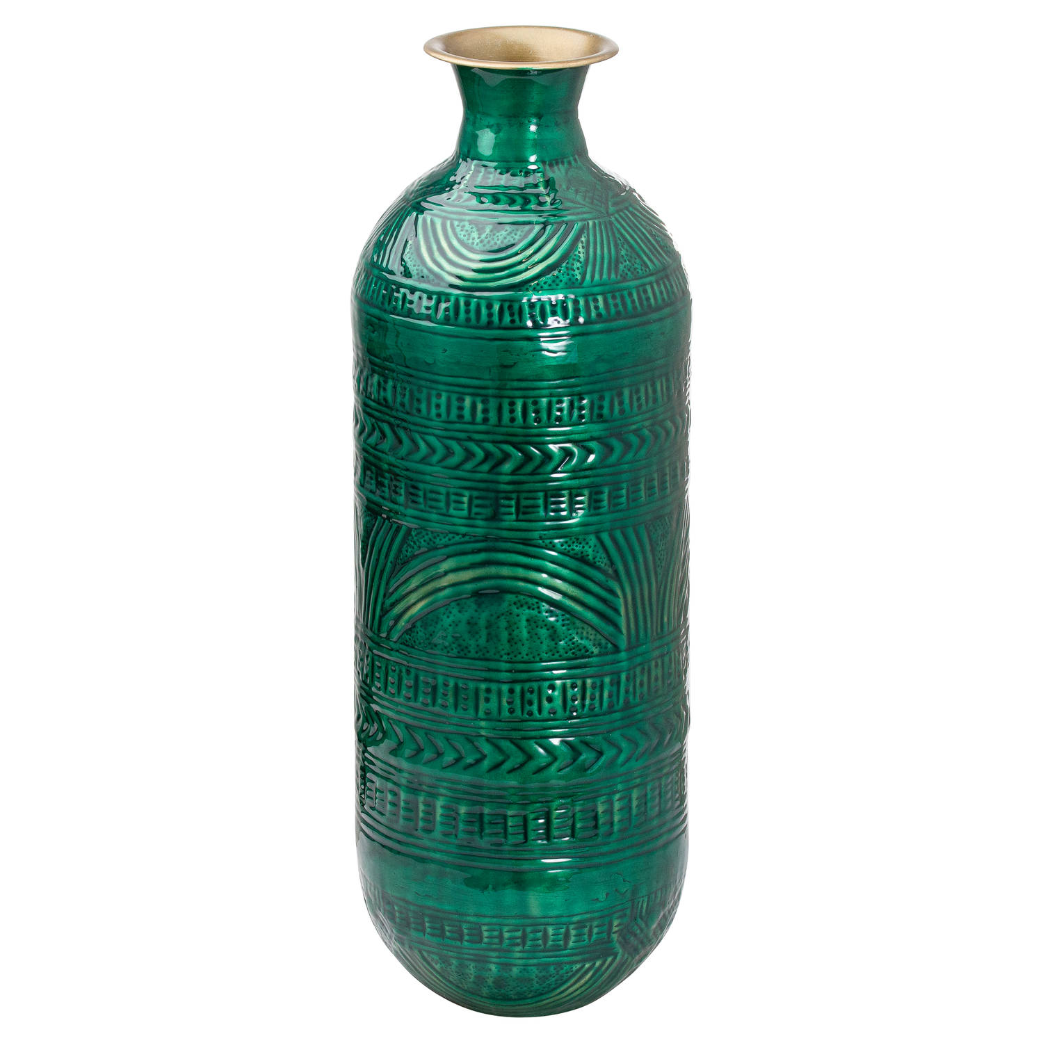 Aztec Collection Brass Embossed Ceramic Dipped Lebes Vase - Image 1
