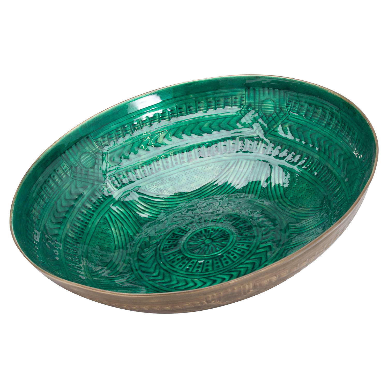 Aztec Collection Brass Embossed Ceramic Large Bowl - Image 1