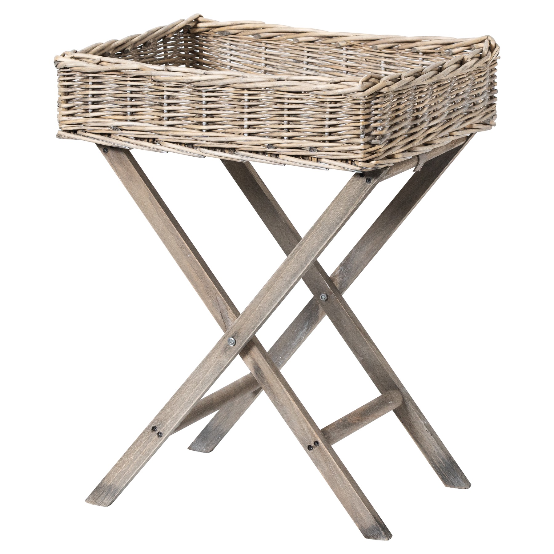 Grey Wash Wicker Basket Butler Tray - Image 1