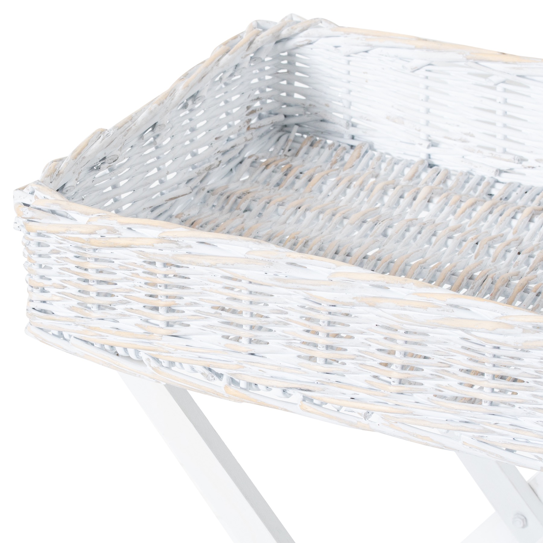 White Wash Wicker Basket Butler Tray - Image 2