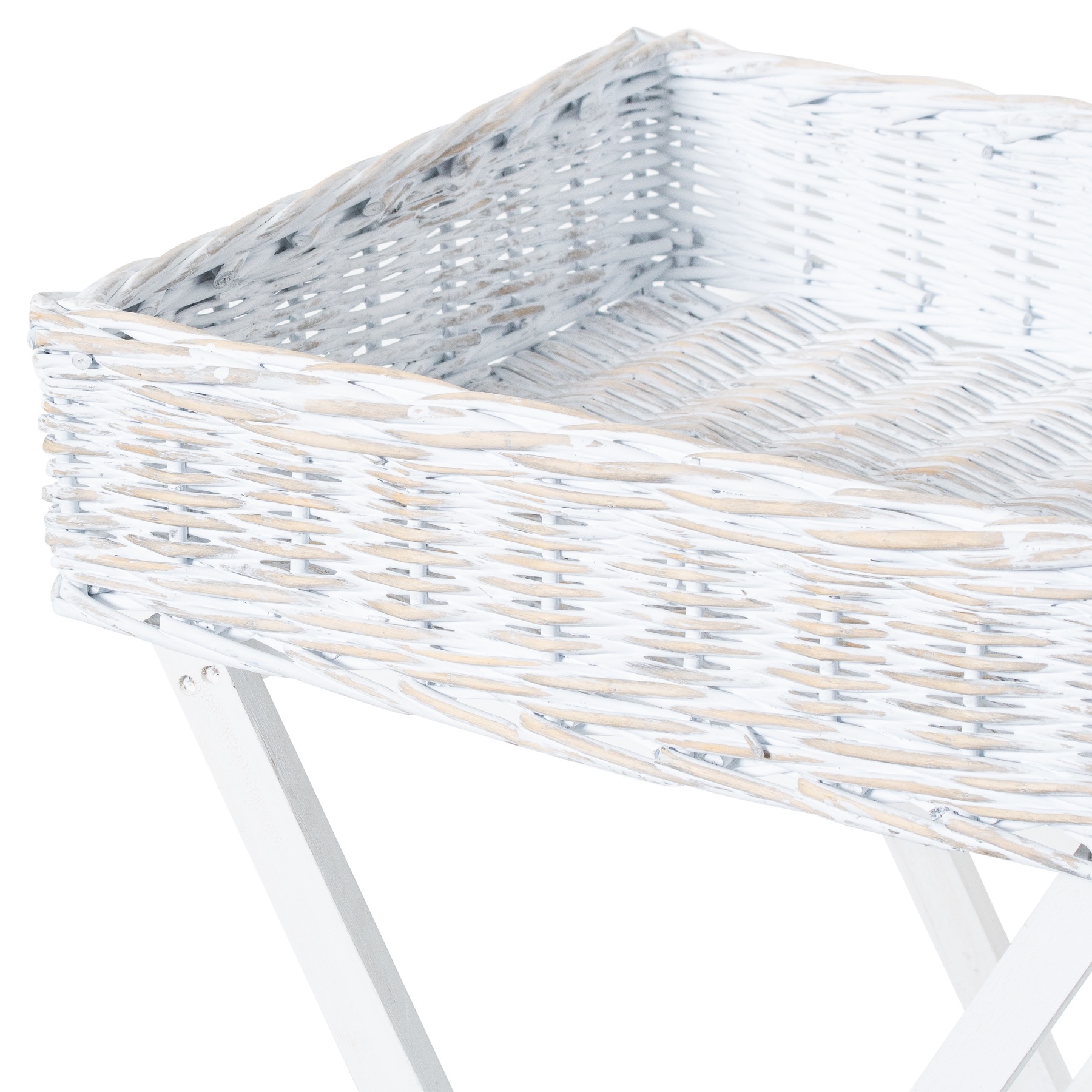 Large White Wash Wicker Basket Butler Tray - Image 2