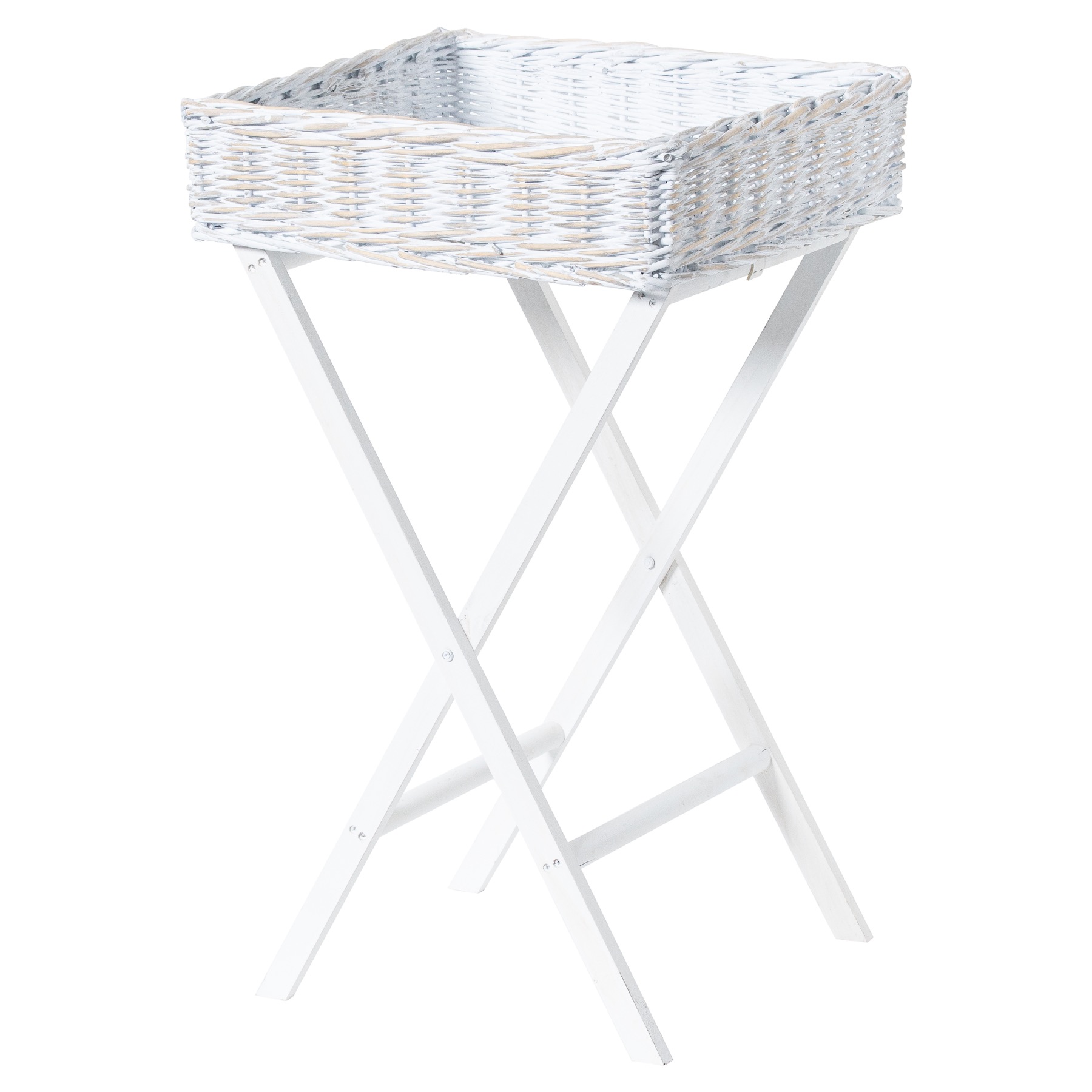 Large White Wash Wicker Basket Butler Tray - Image 1