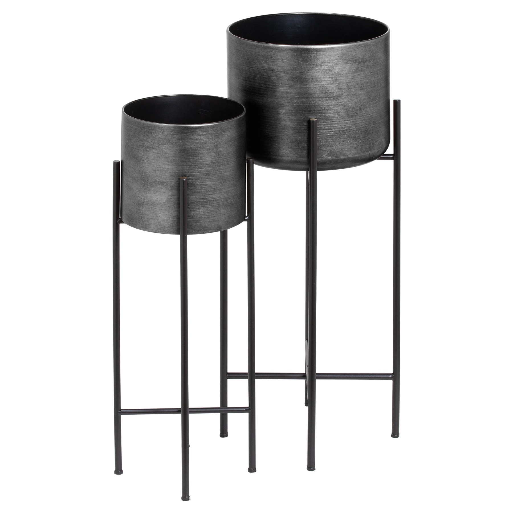 Set Of Two Grey Metallic Planters On Stand - Image 1