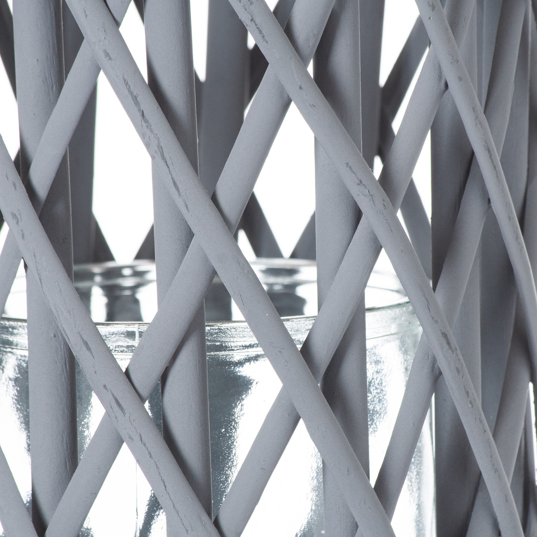 Medium Grey Wicker Lantern With Glass Hurricane - Image 2