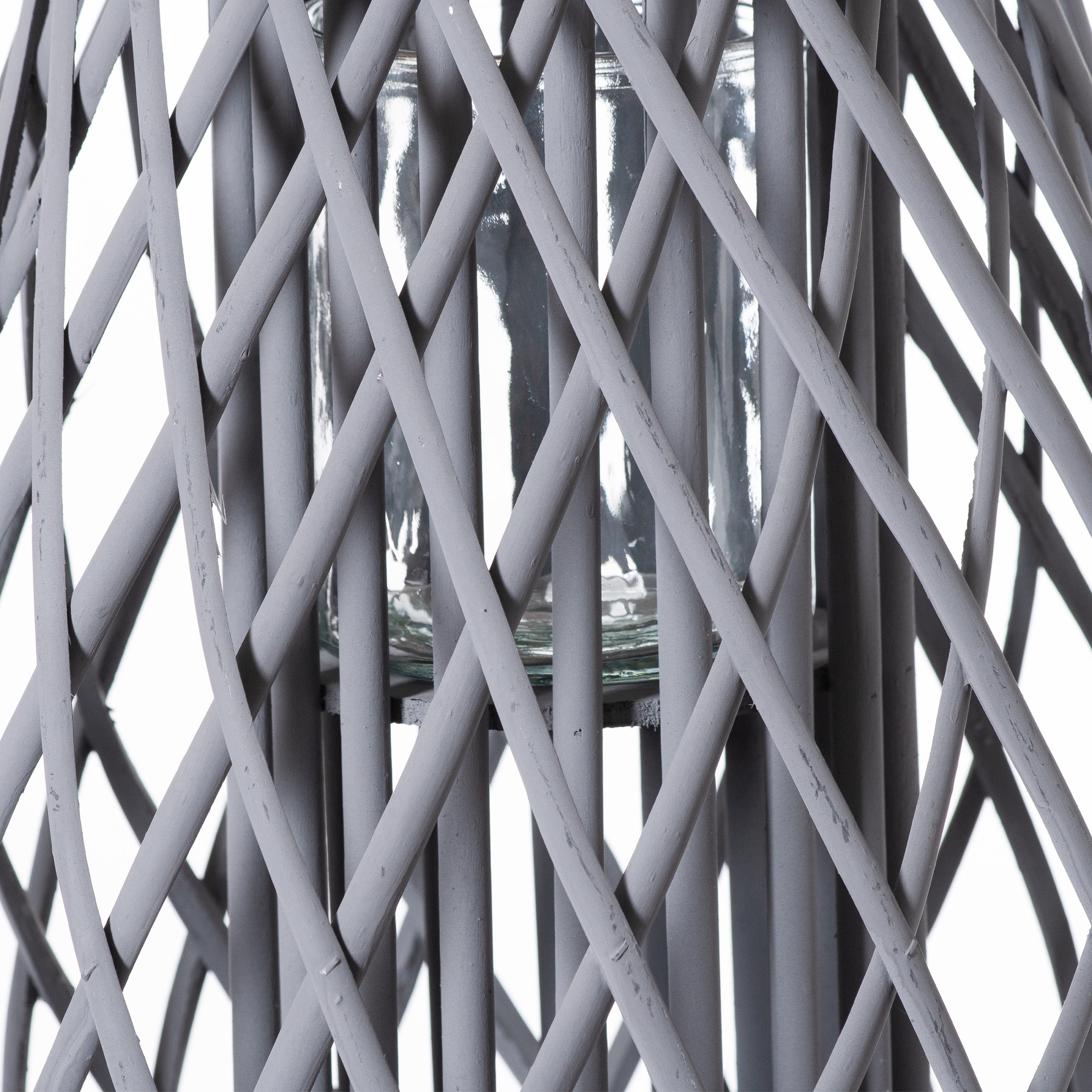 Large Grey Wicker Bulbous Lantern - Image 2