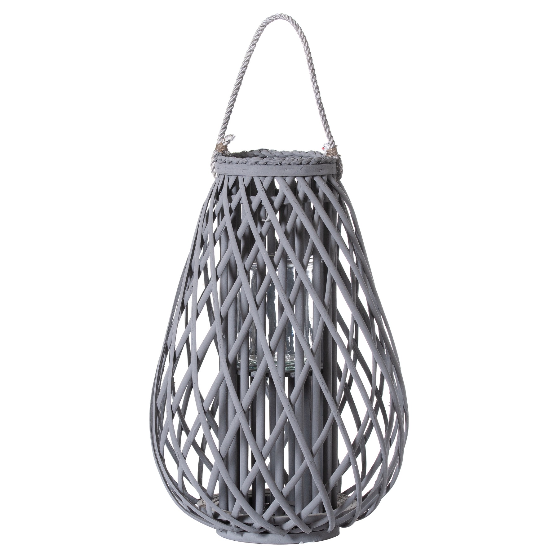 Large Grey Wicker Bulbous Lantern - Image 1