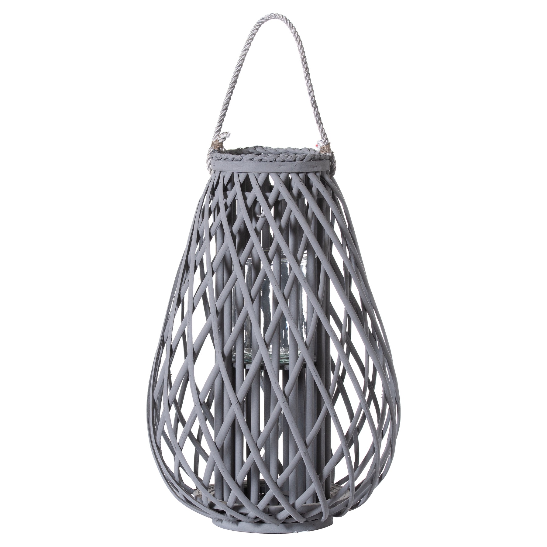 Large Grey Wicker Bulbous Lantern - Image 1