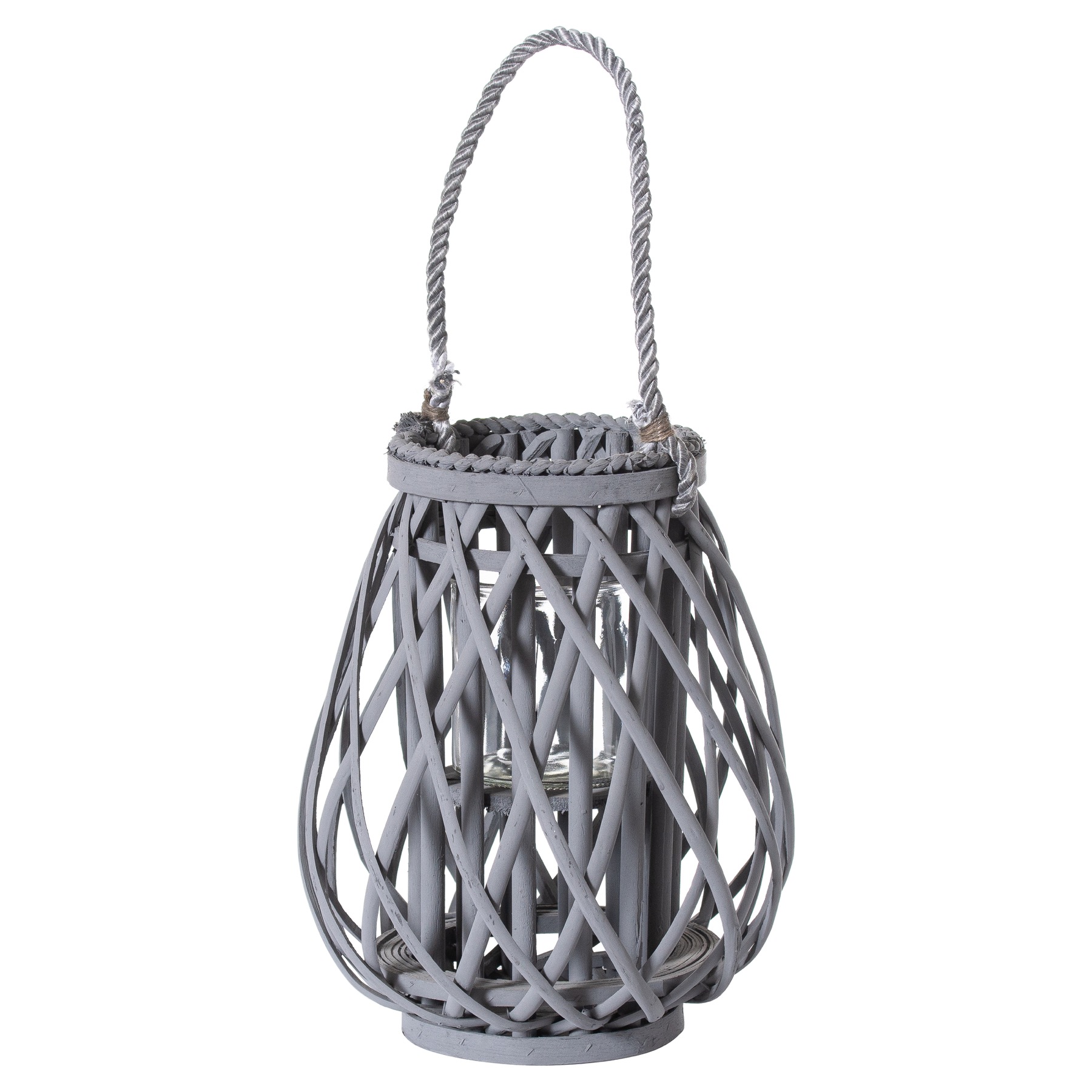 Small Grey Wicker Bulbous Lantern - Image 1