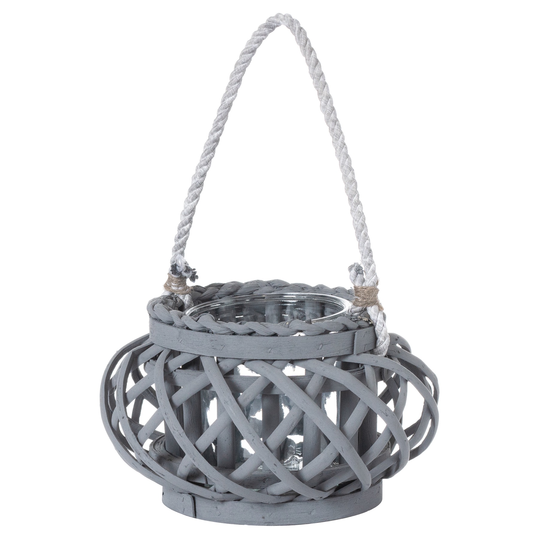 Large Grey Wicker Basket Lantern - Image 1