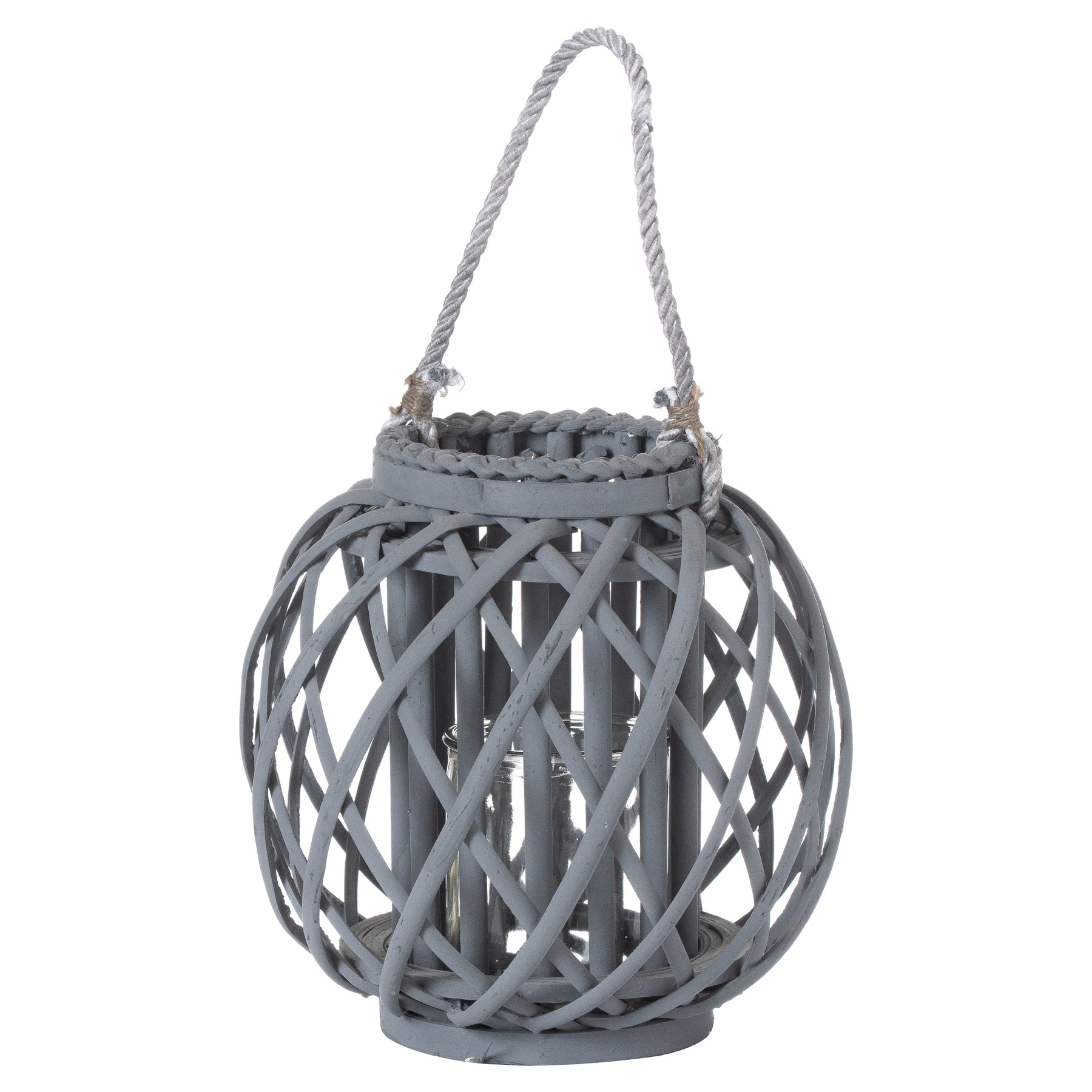 Small Grey Wicker Basket Lantern - Image 1