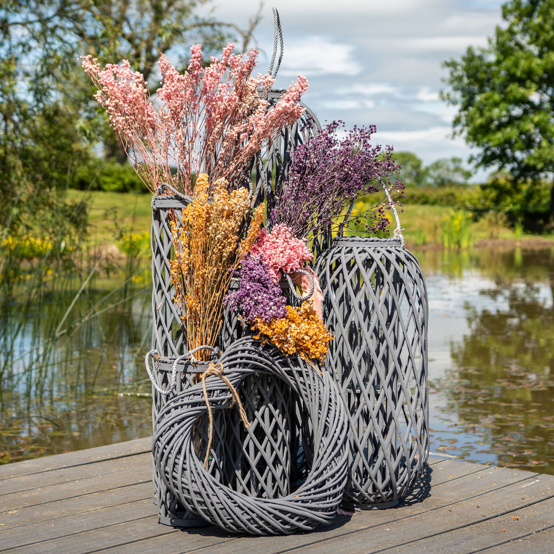 Huge Grey Standing Wicker Lantern - Image 3
