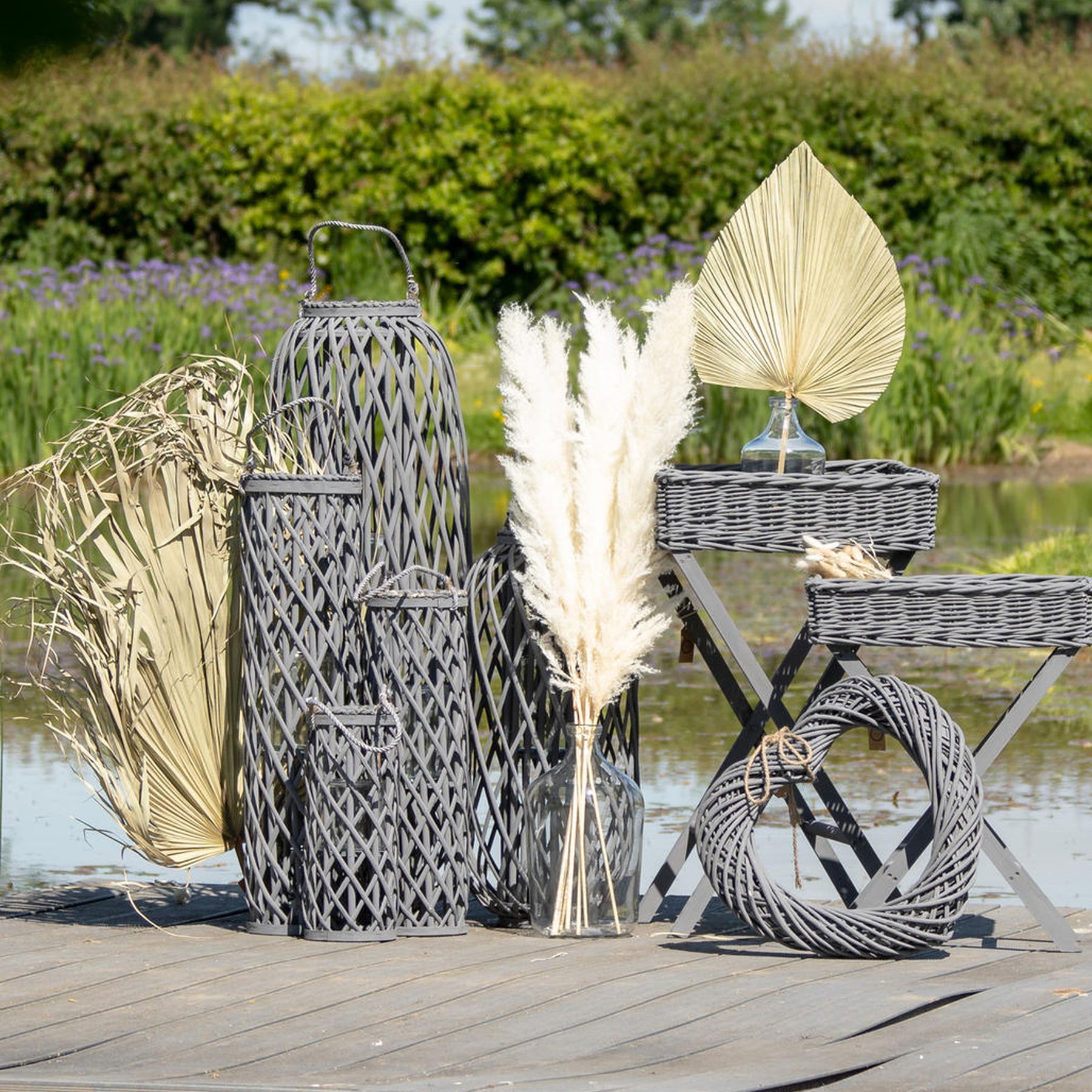 Huge Grey Standing Wicker Lantern - Image 4