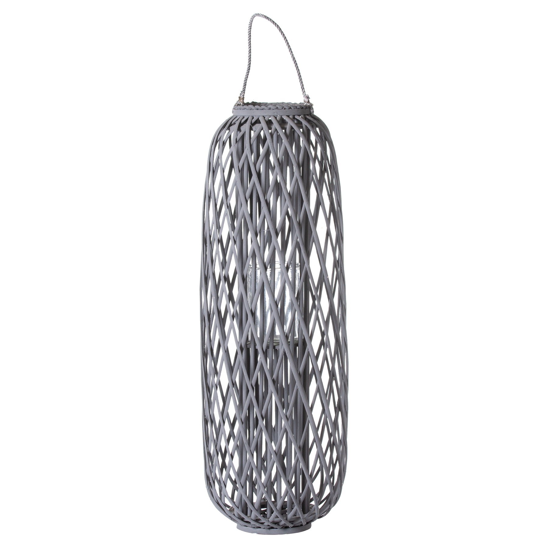 Huge Grey Standing Wicker Lantern - Image 1