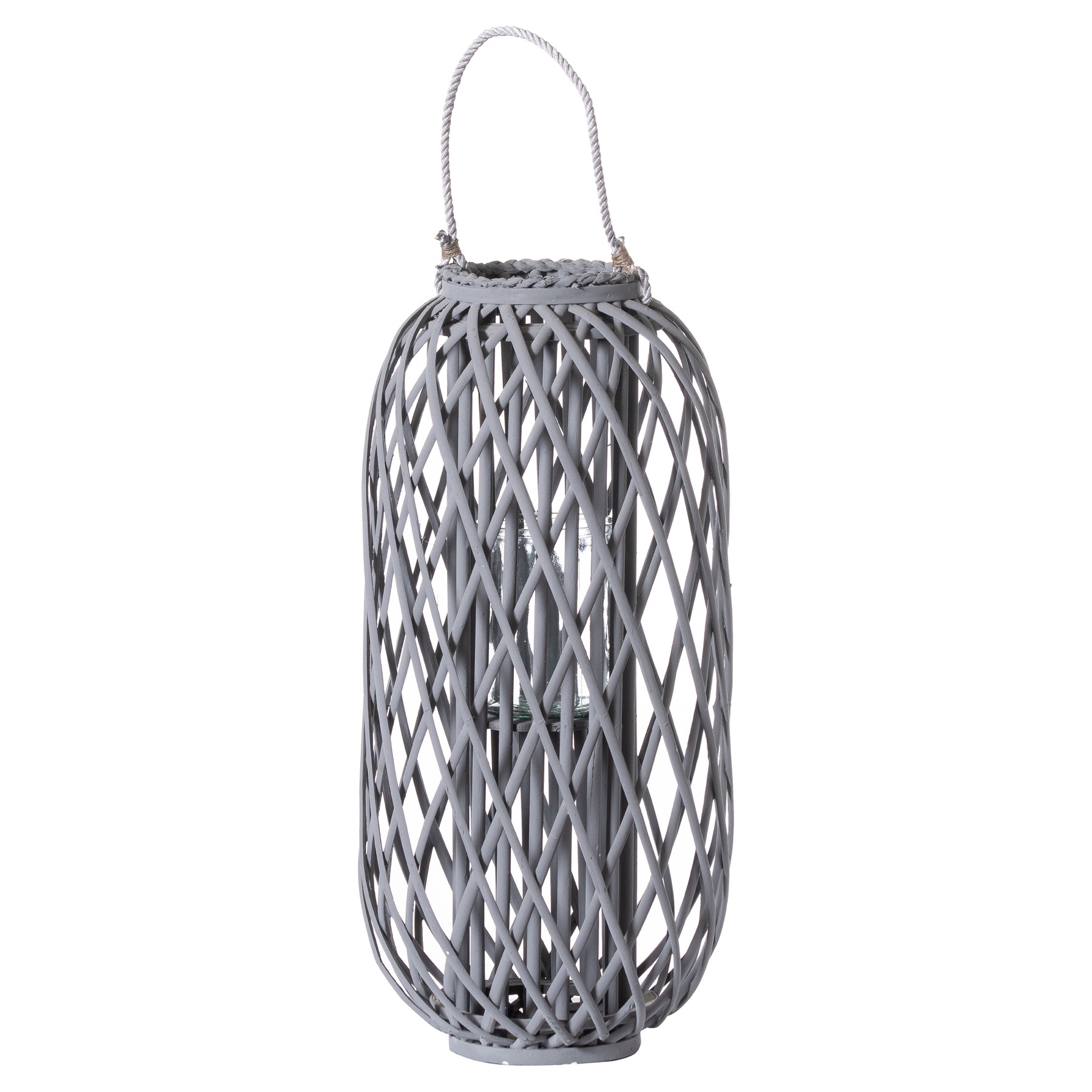 Large Grey Standing Wicker Lantern - Image 1