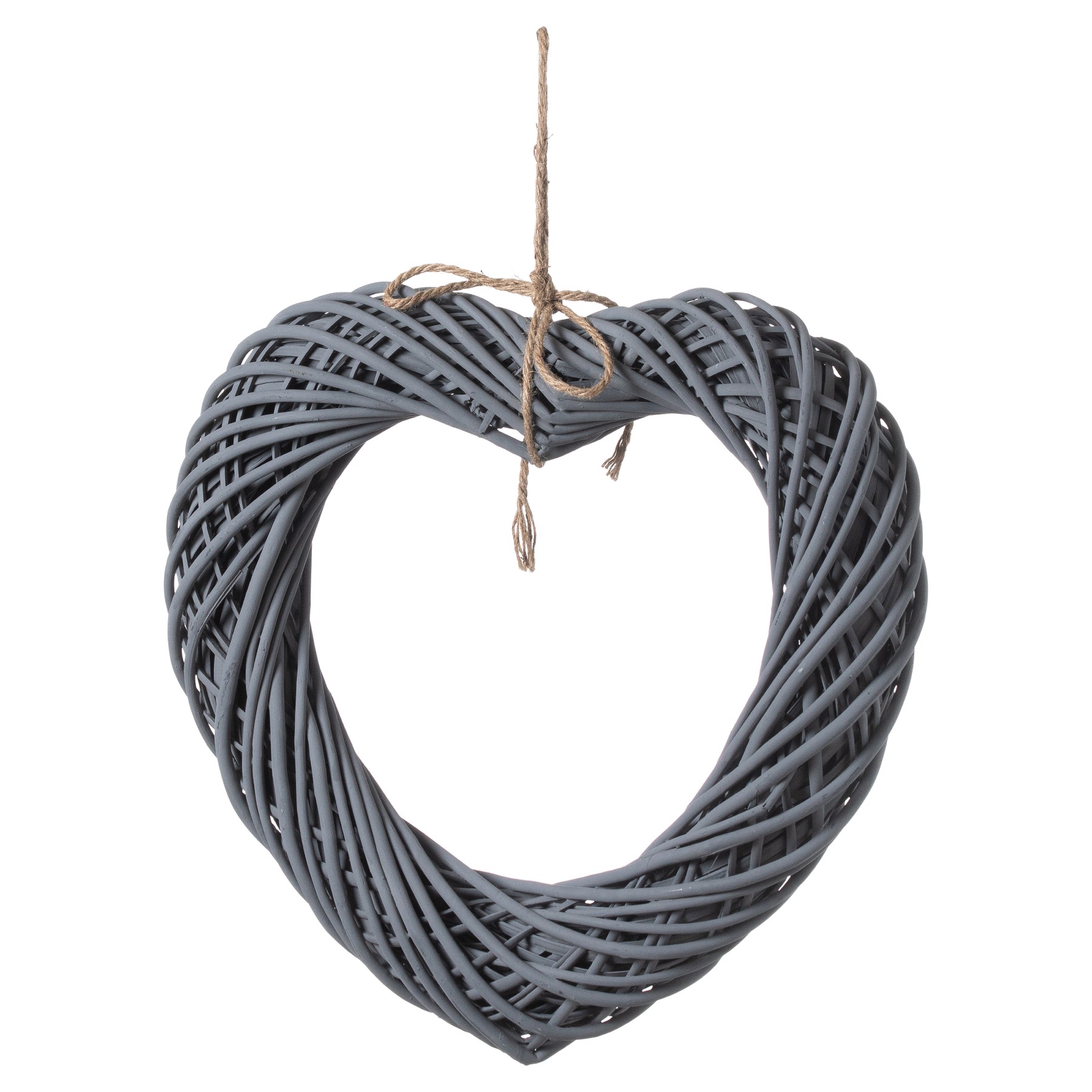 Grey Large Wicker Hanging Heart With Rope Detail - Image 1