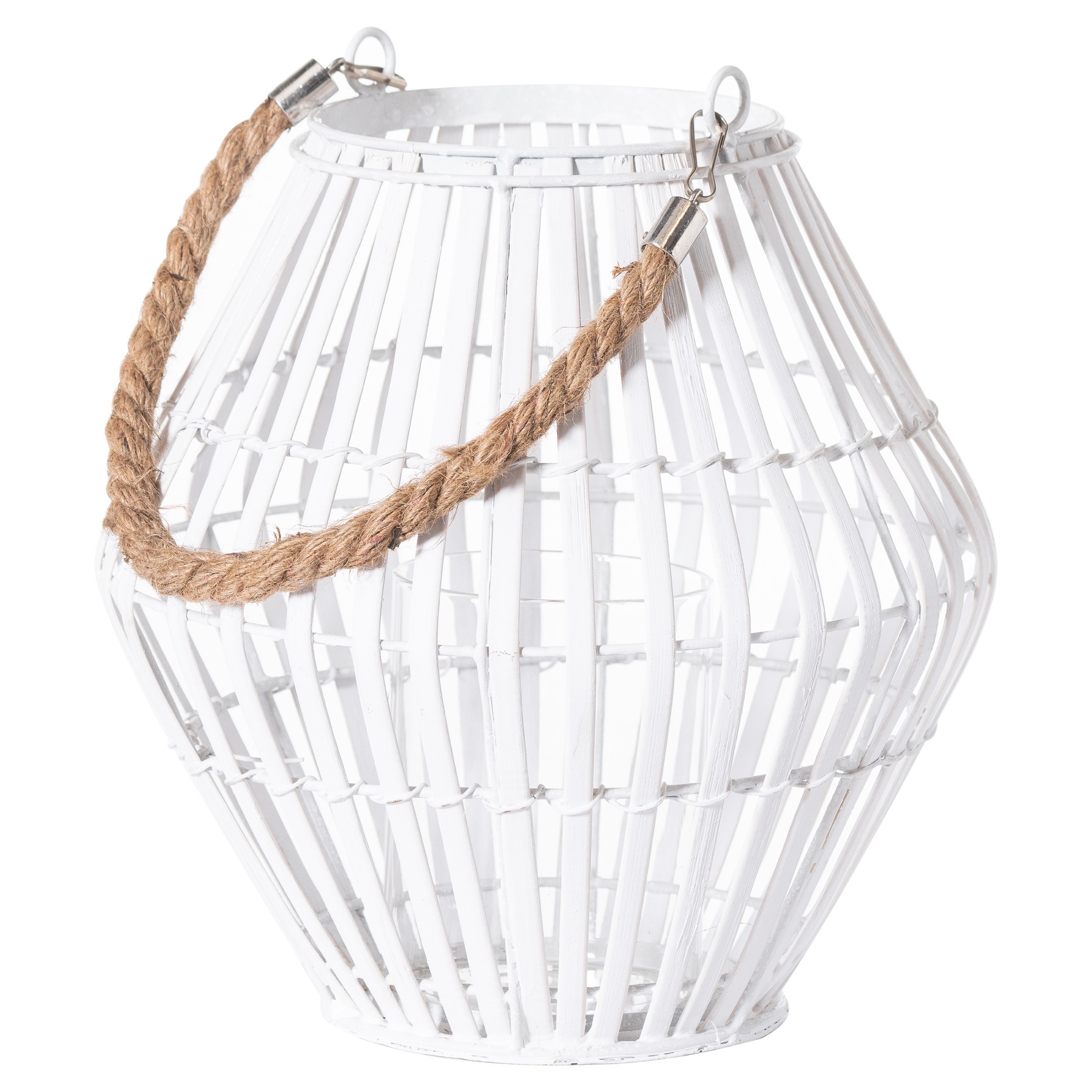 White Rattan Small Convex Lantern - Image 1