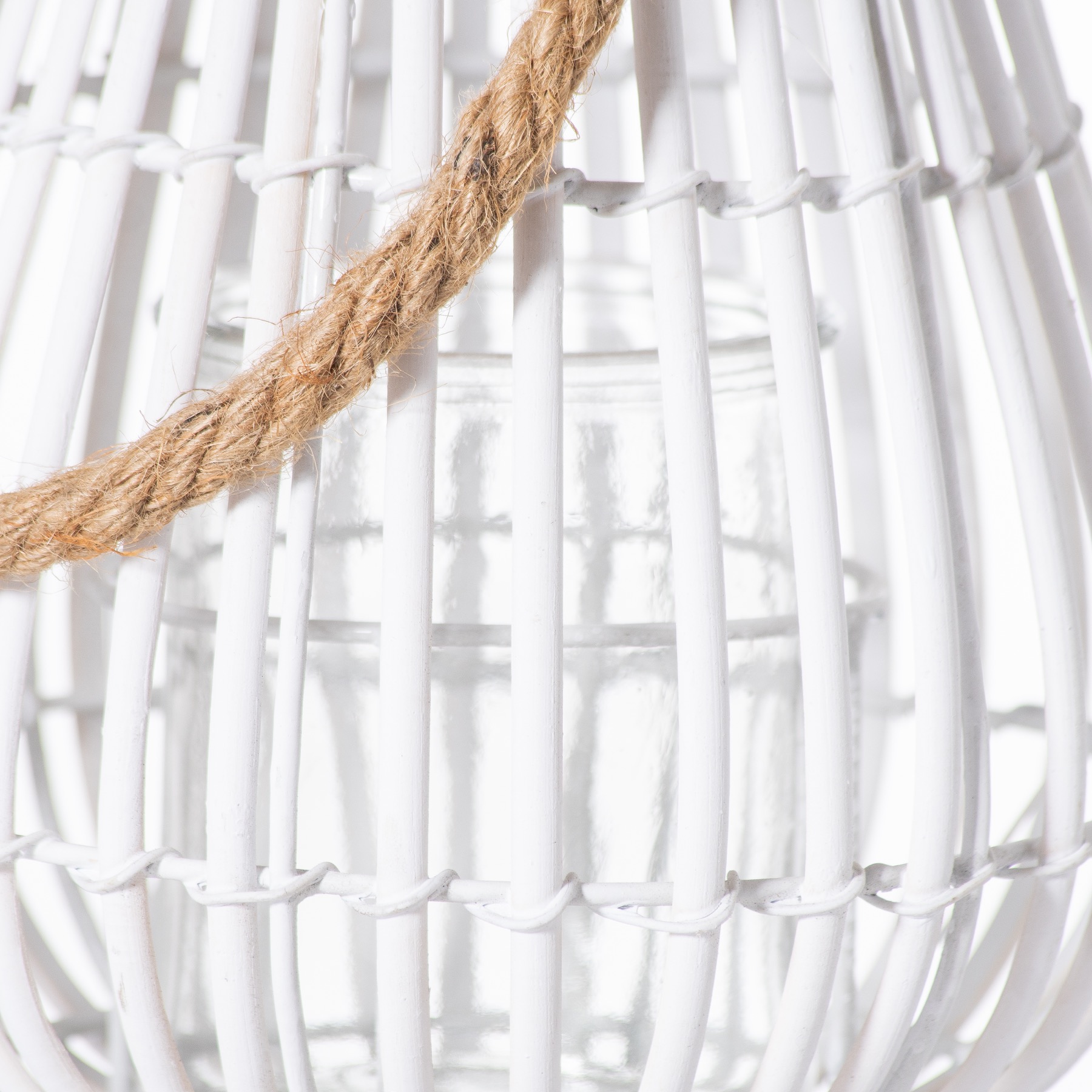 Small Domed White Rattan Lantern With Rope Detail - Image 2