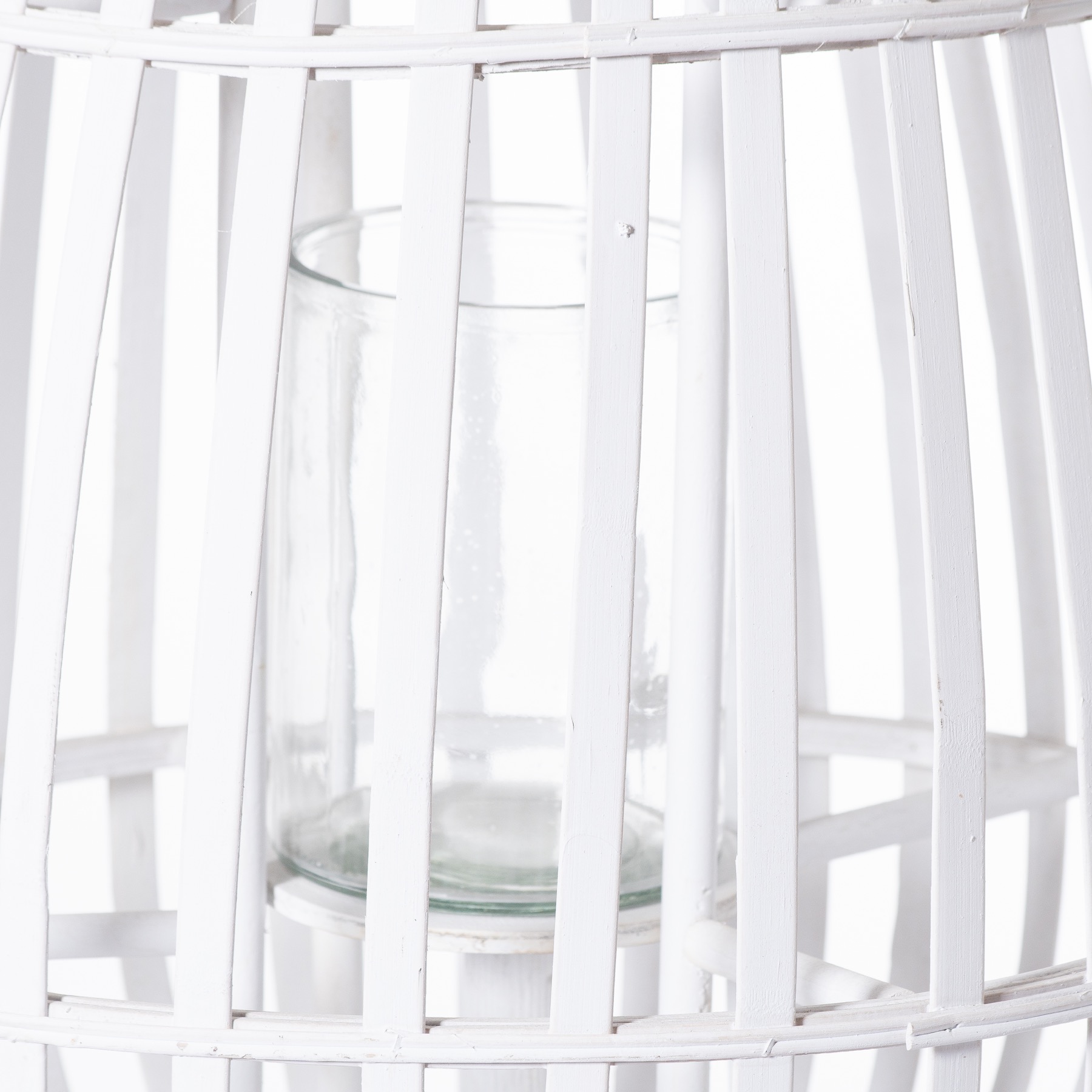 Large White Floor Standing  Domed Wicker Lantern With Rope - Image 2