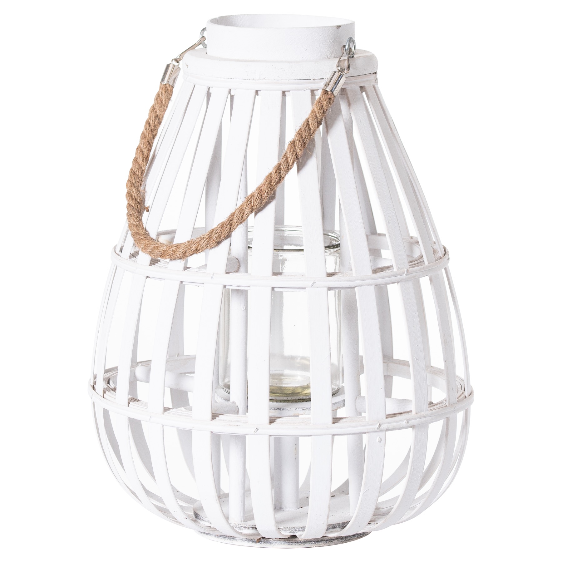 White Domed Wicker Lantern With Rope Detail - Image 1
