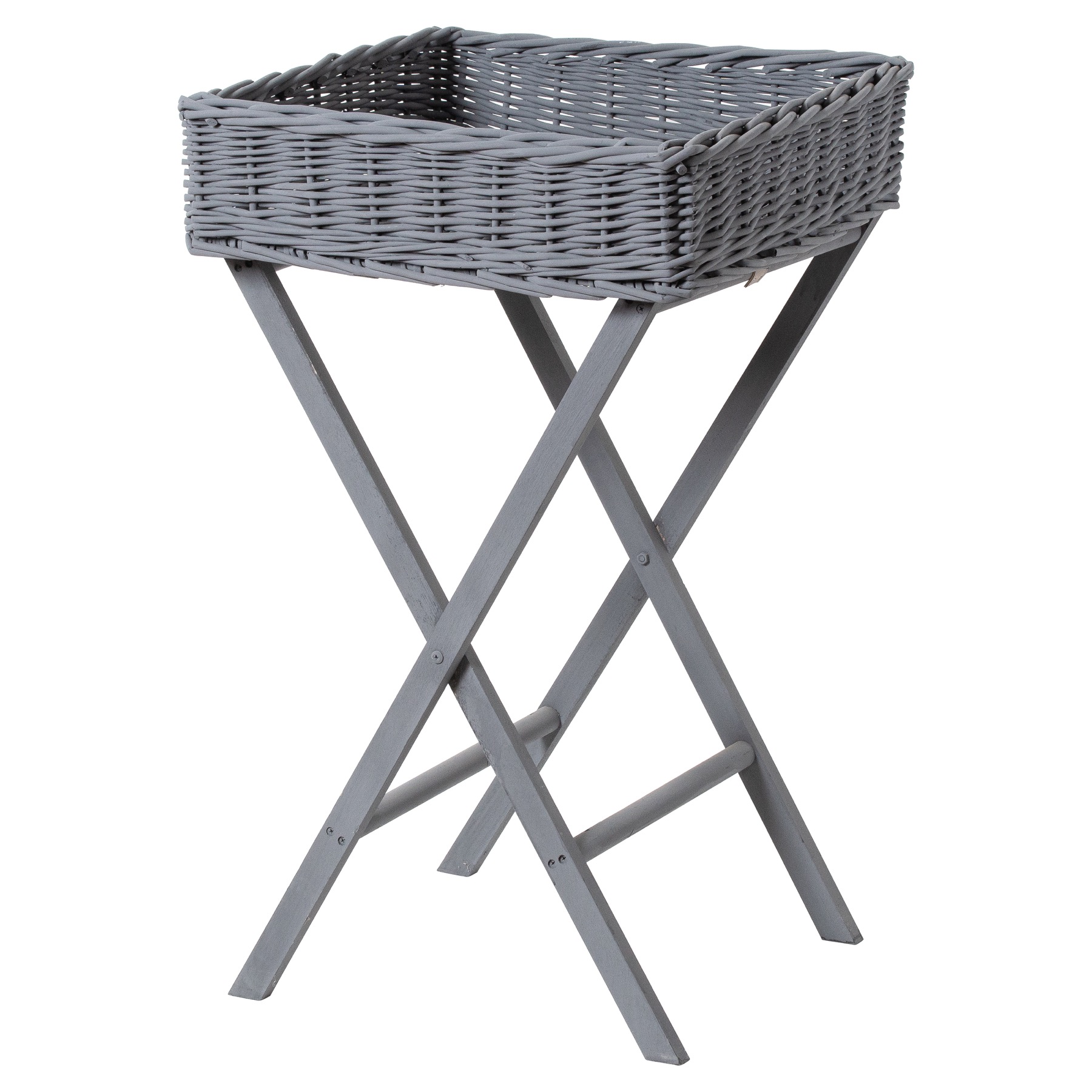 Large Grey Wicker Basket Butler Tray - Image 1