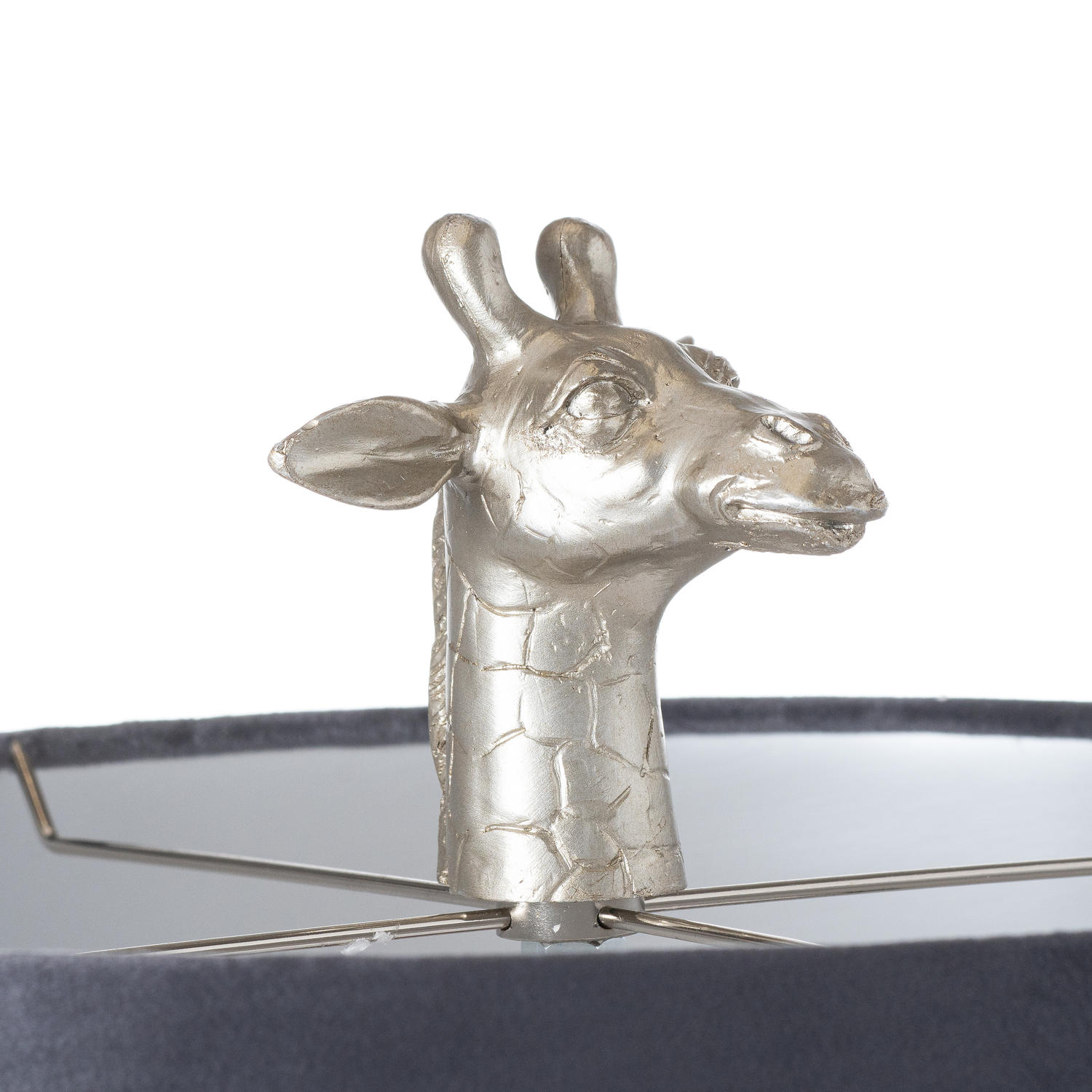 Silver Giraffe Table Lamp With Grey Velvet Shade - Image 2