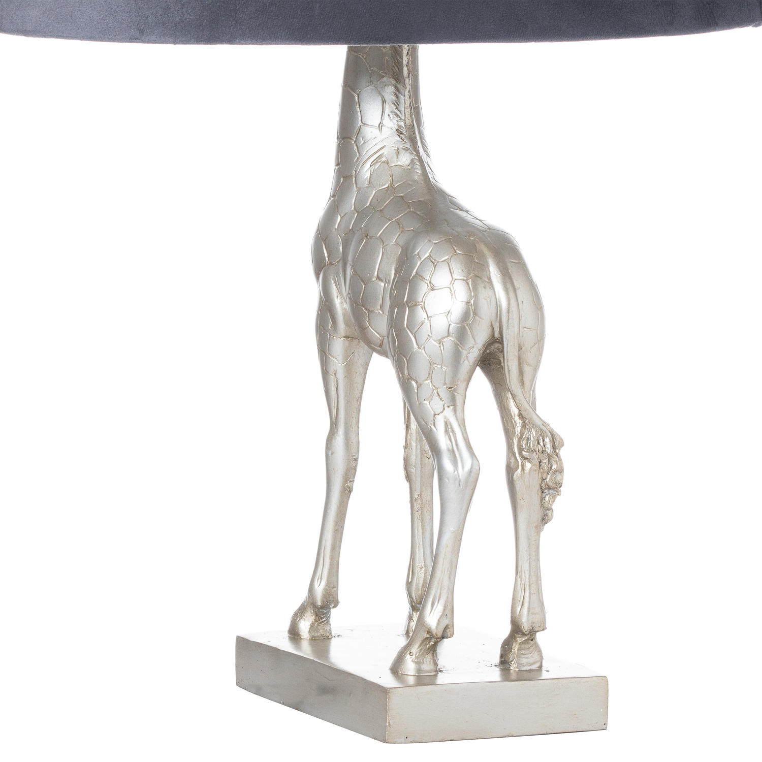 Silver Giraffe Table Lamp With Grey Velvet Shade - Image 3