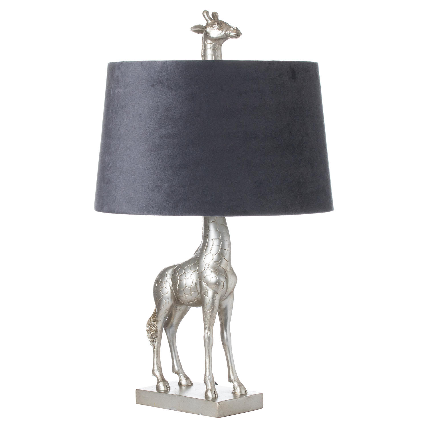 Silver Giraffe Table Lamp With Grey Velvet Shade - Image 1