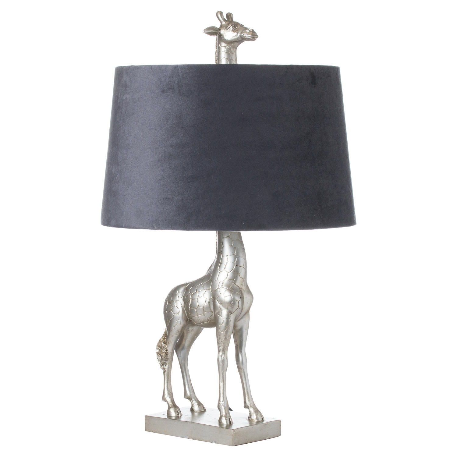 Silver Giraffe Table Lamp With Grey Velvet Shade | Wholesale by Hill