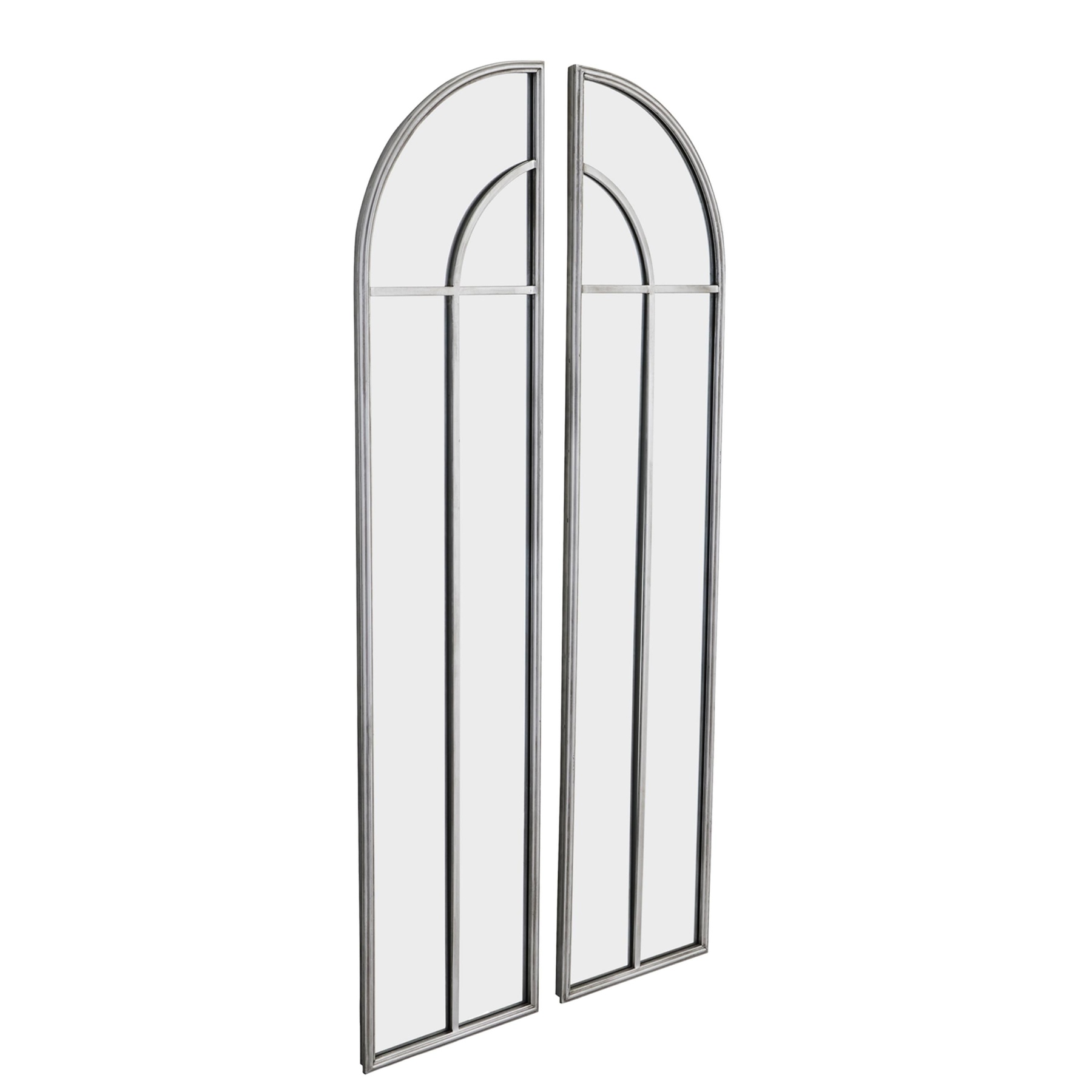 Antique Silver Arch Window Mirror Set - Image 1