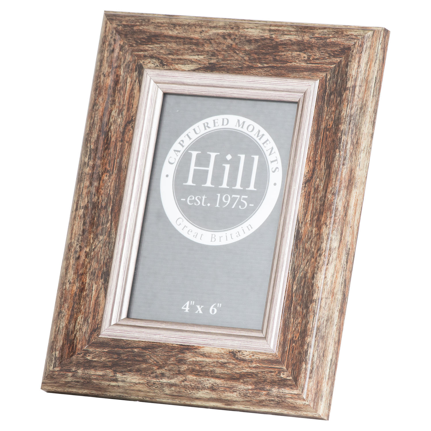 Distressed Wood With Silver Bevel 4X6 Photo Frame - Image 1