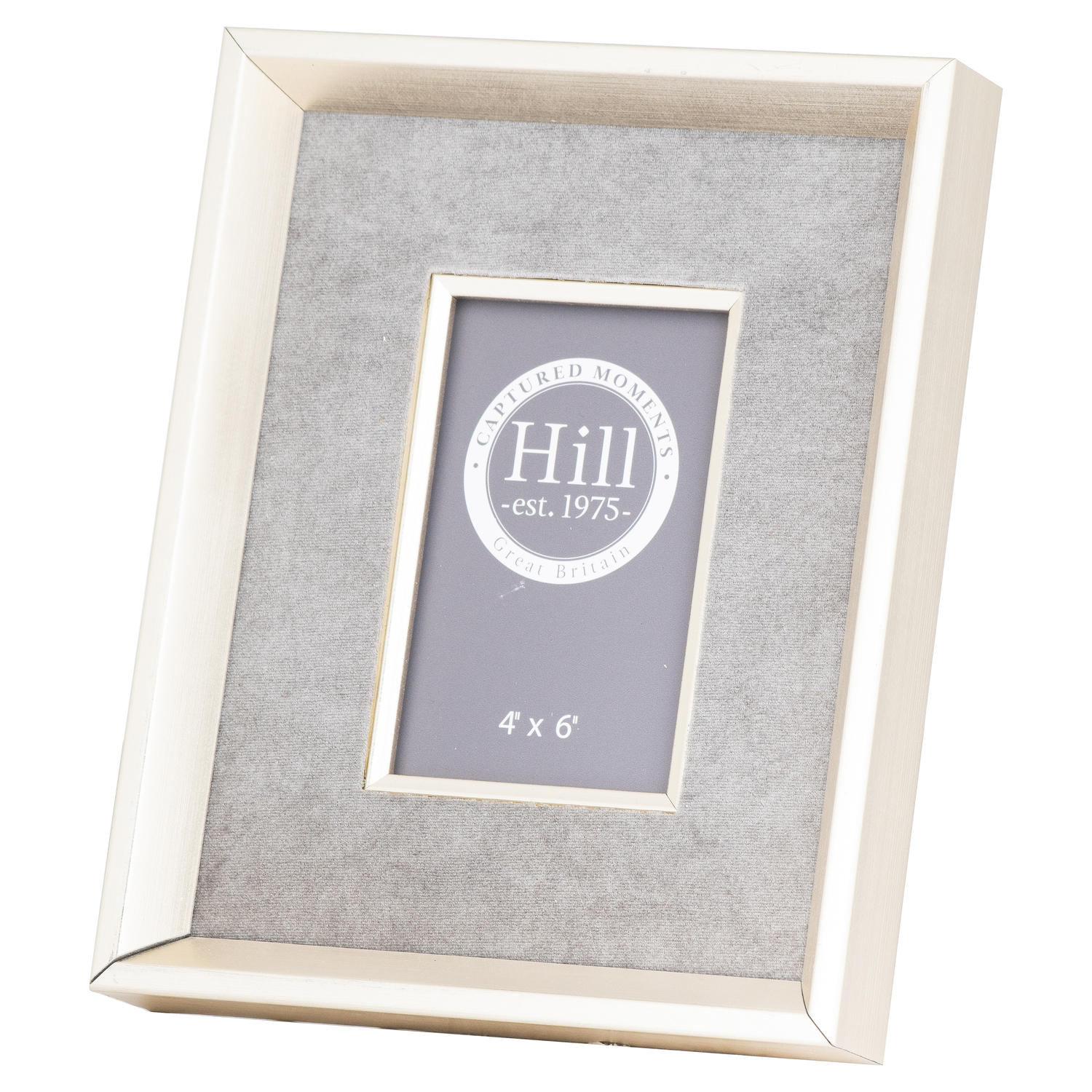 Antiqued Pewter Deep Framed  Grey Velvet 4X6 Photo Frame - Image 1