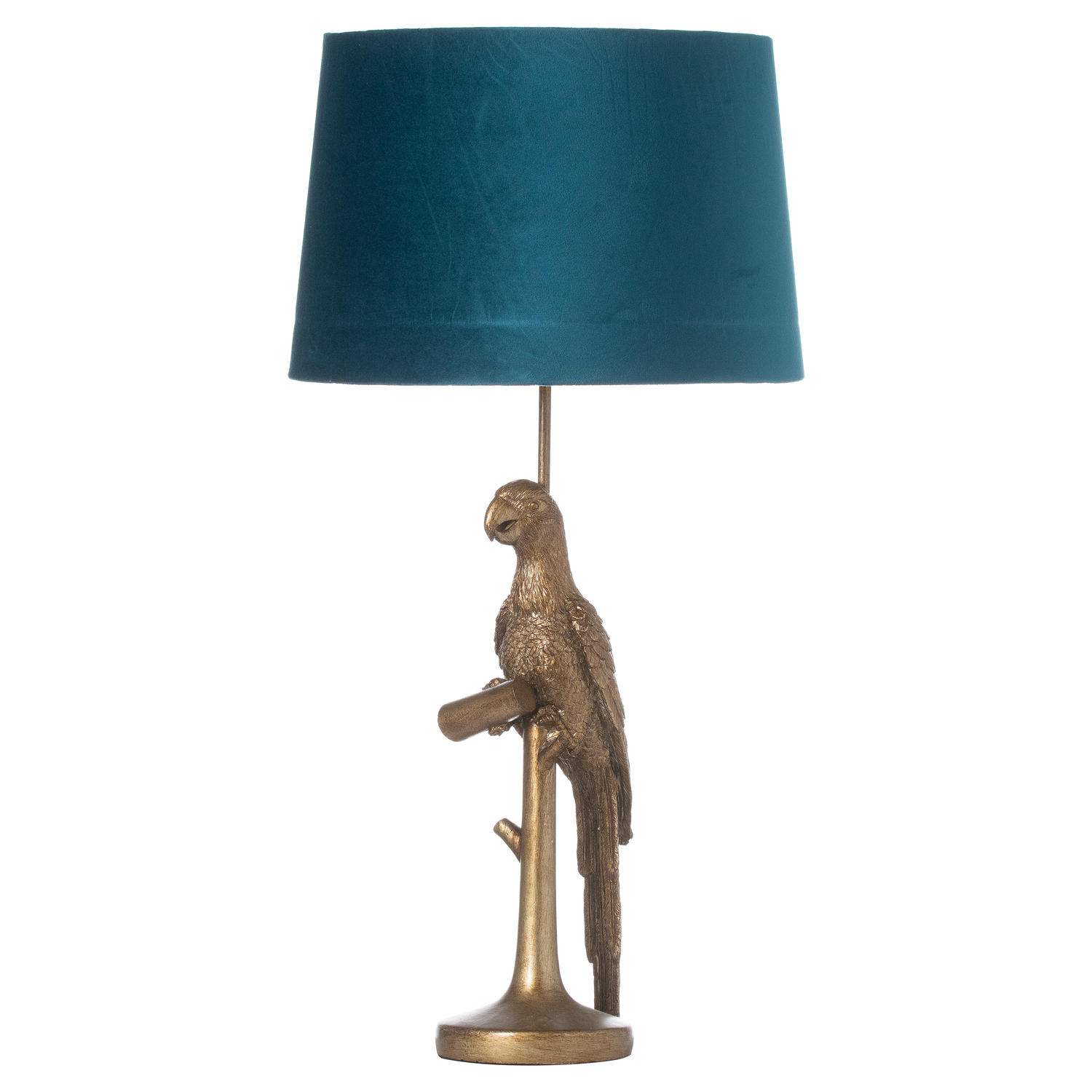 Percy The Parrot Gold Table Lamp With Teal Velvet Shade - Image 1