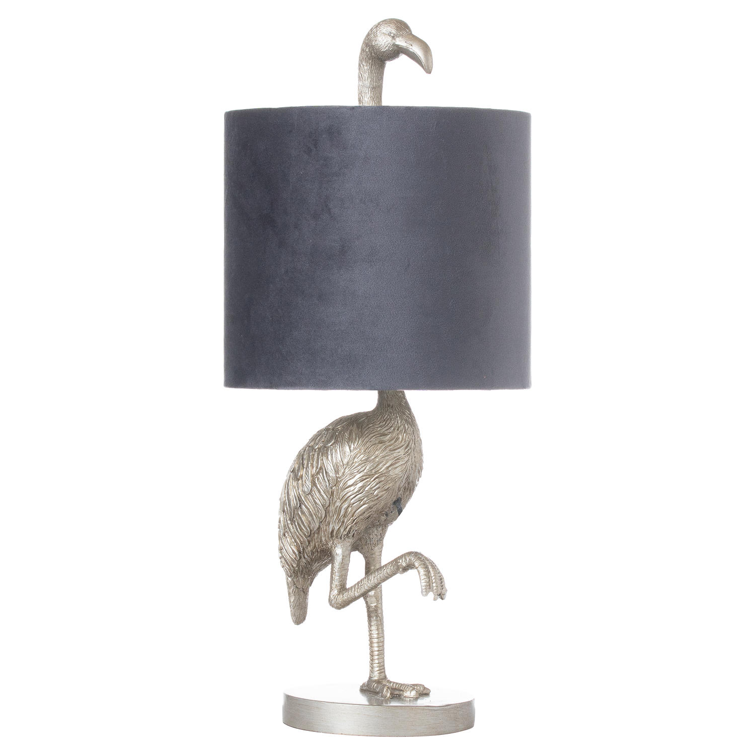 Florence The Flamingo Silver Table Lamp With Grey Shade - Image 1