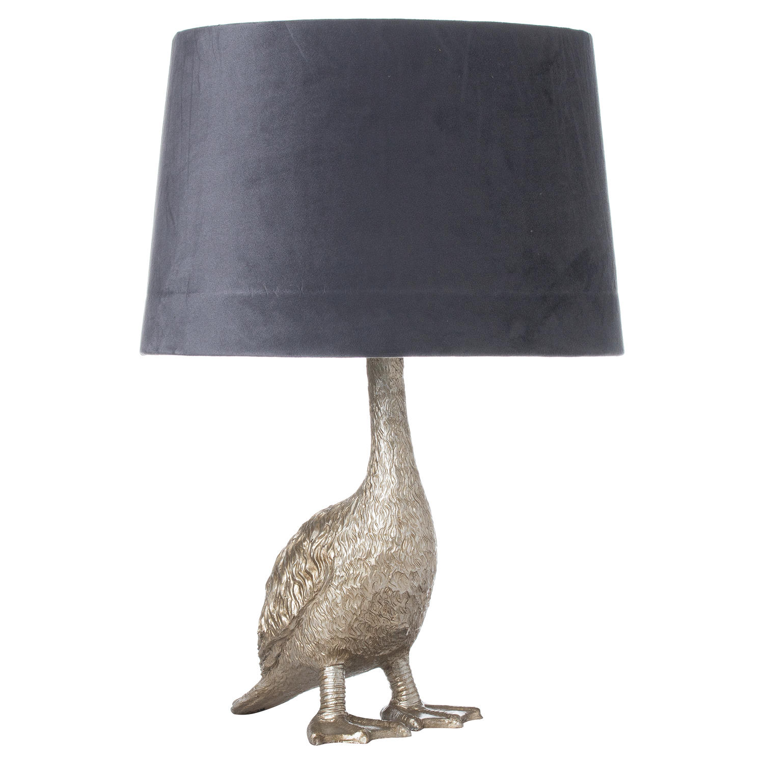 Gary the Goose Silver Table Lamp With Grey Velvet Shade - Image 1