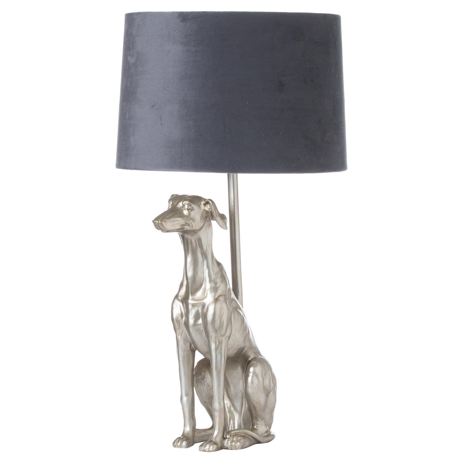 William The Whippet Silver Table Lamp With Grey Velvet Shade - Image 1