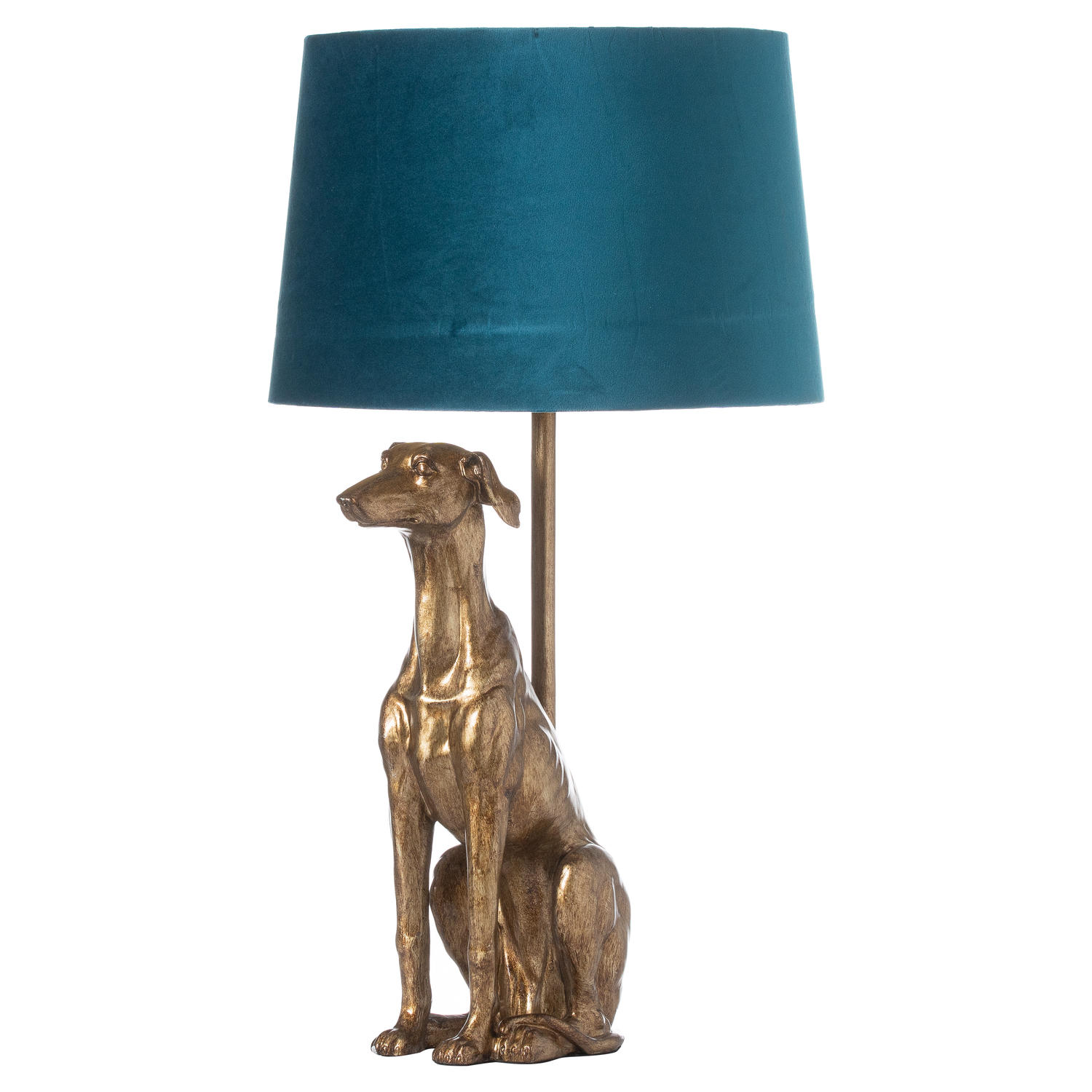 William The Whippet Table Lamp With Teal Velvet Shade - Image 1