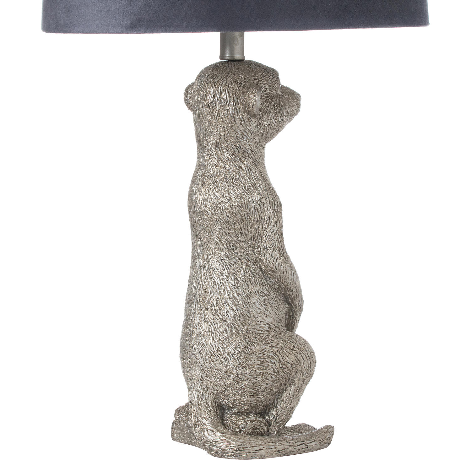 Morris The Meerkat Silver Table Lamp With Grey Velvet Shade - Image 2