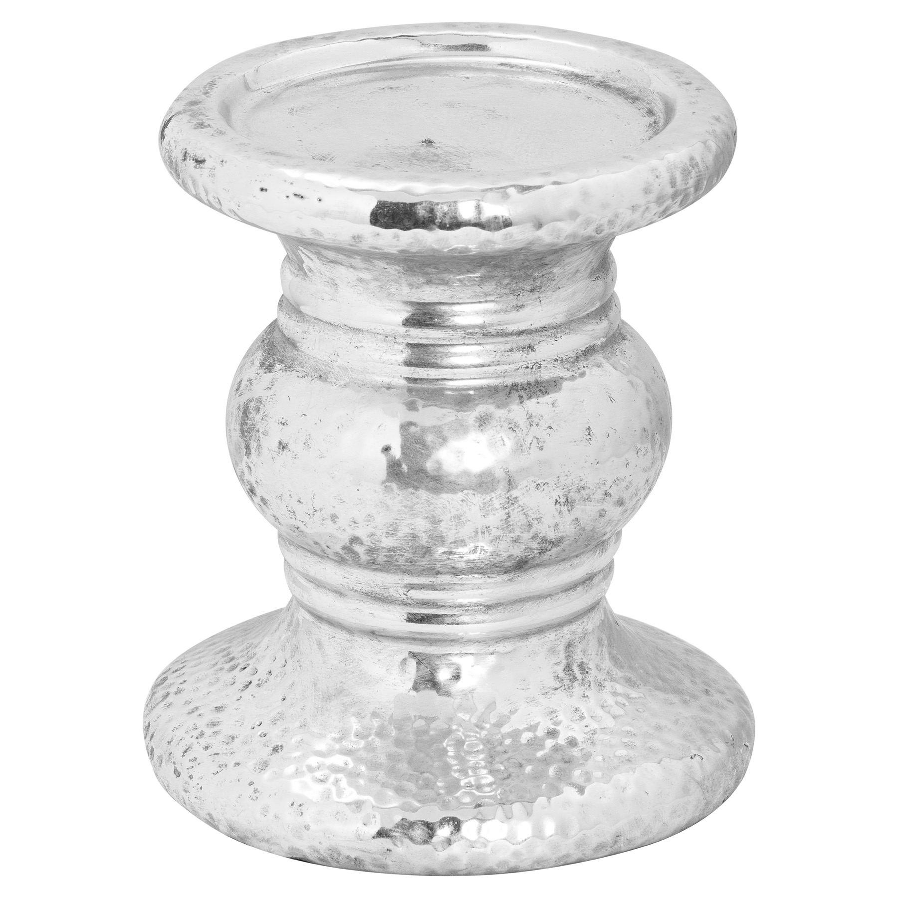 Silver Punch Faced Ceramic Candle Holder - Image 1